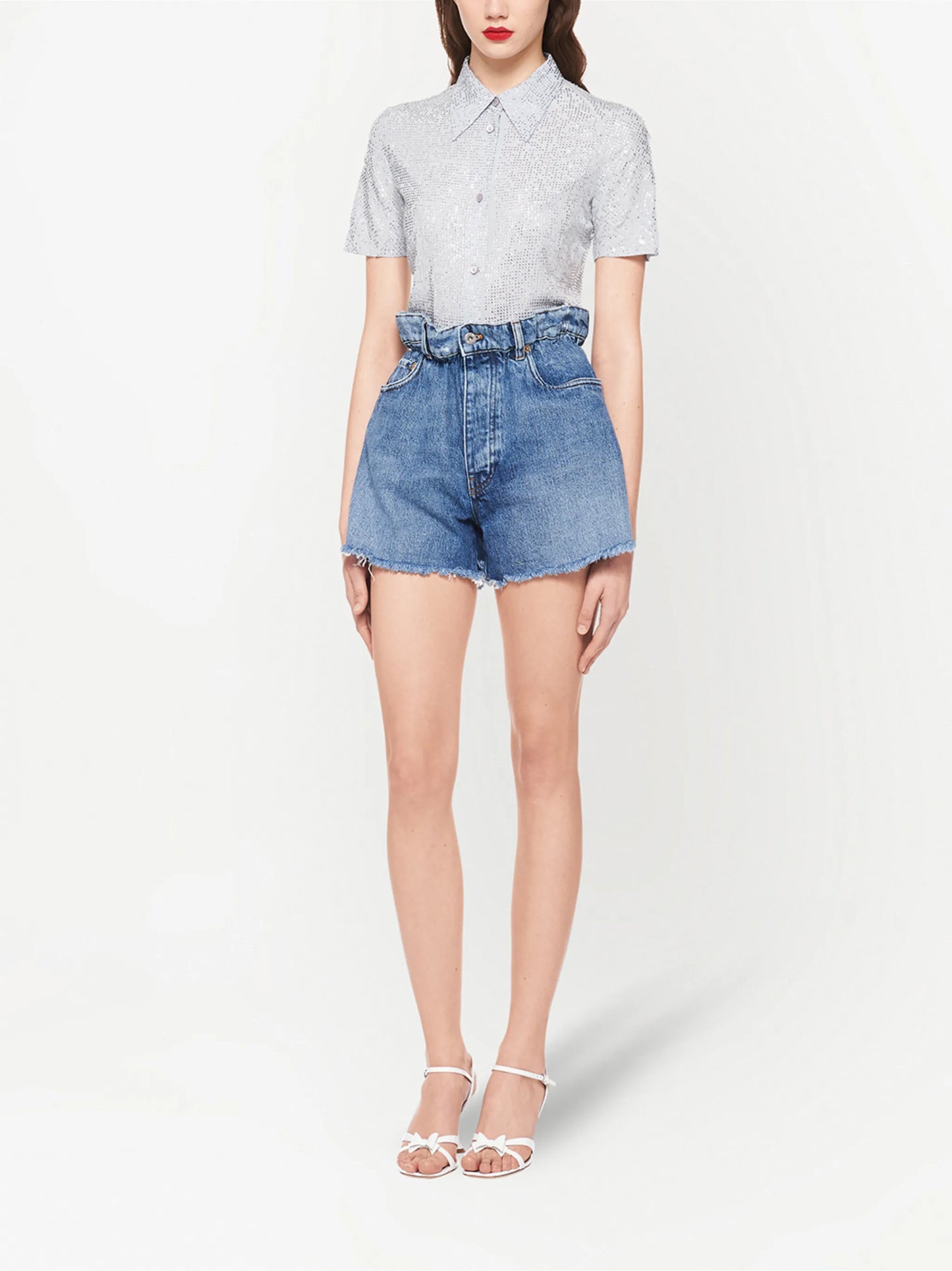 paperbag-waist denim shorts