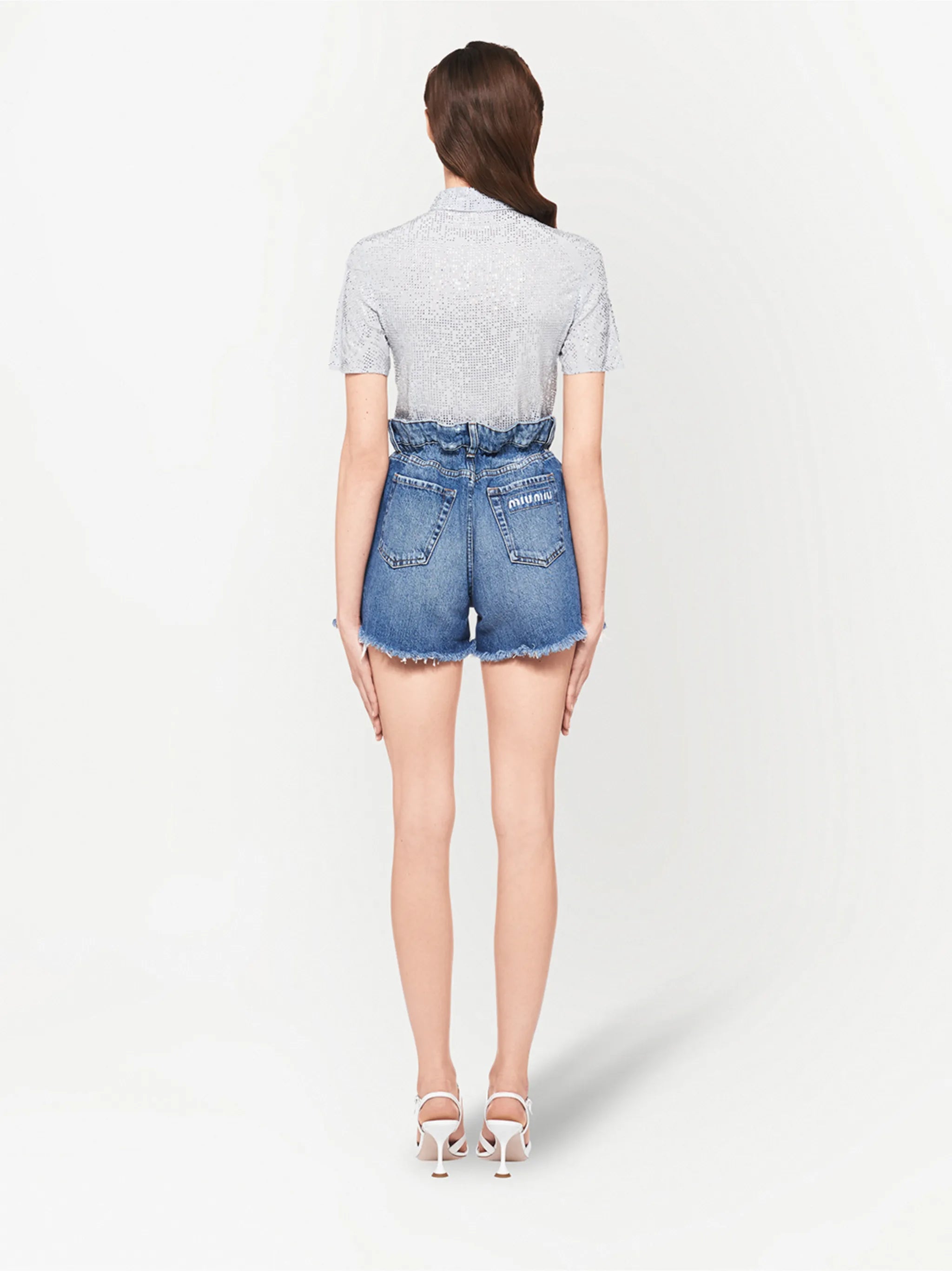 paperbag-waist denim shorts