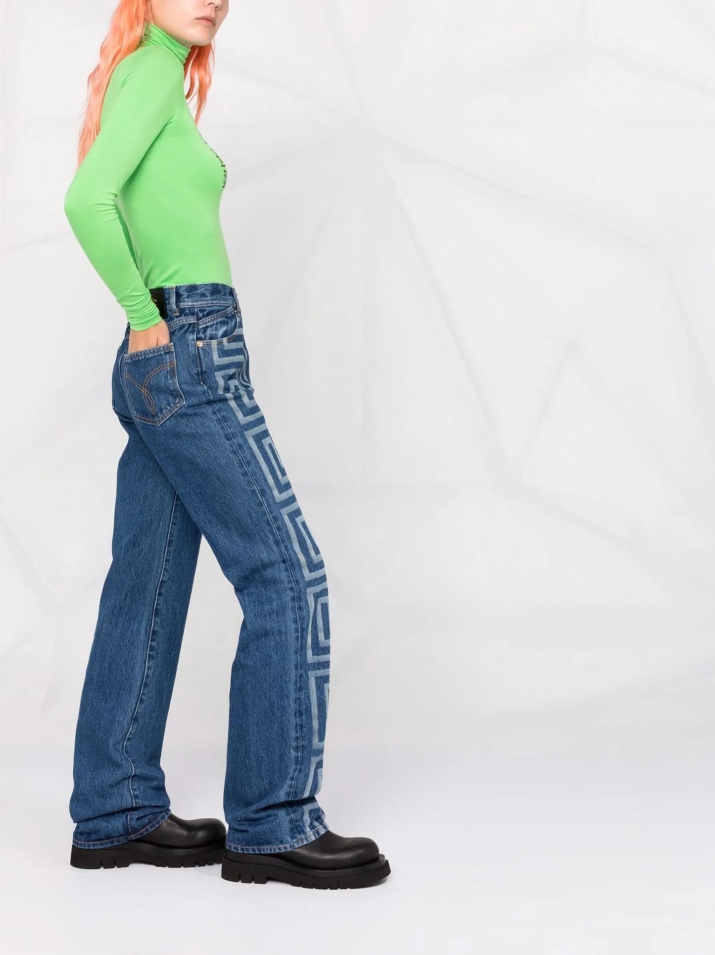 Greca-print bootcut jeans