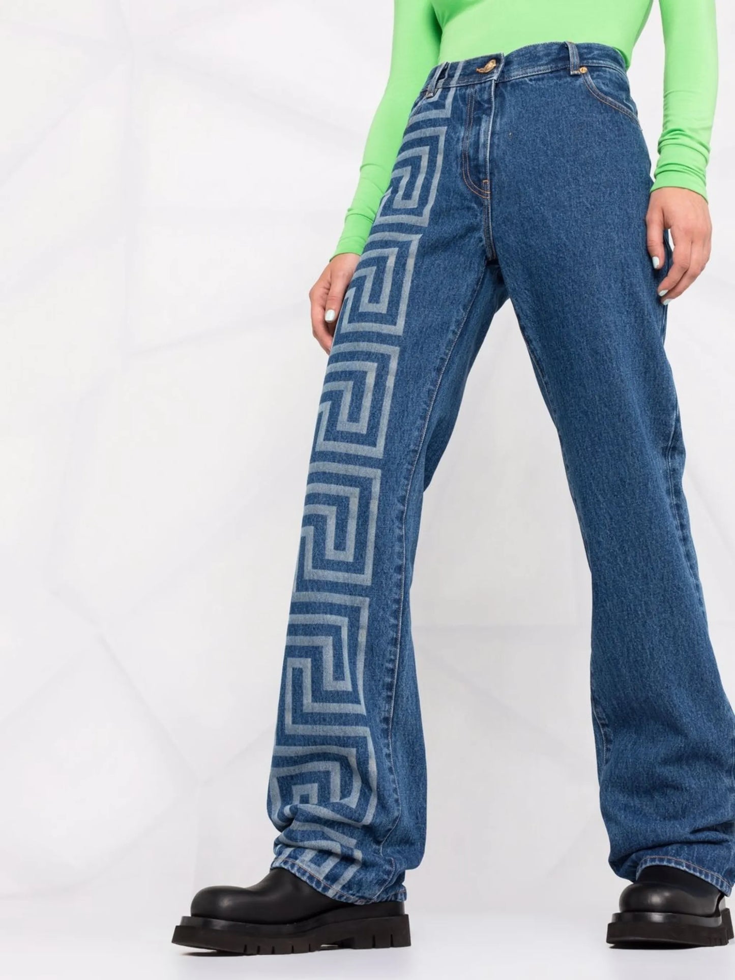 Greca-print bootcut jeans