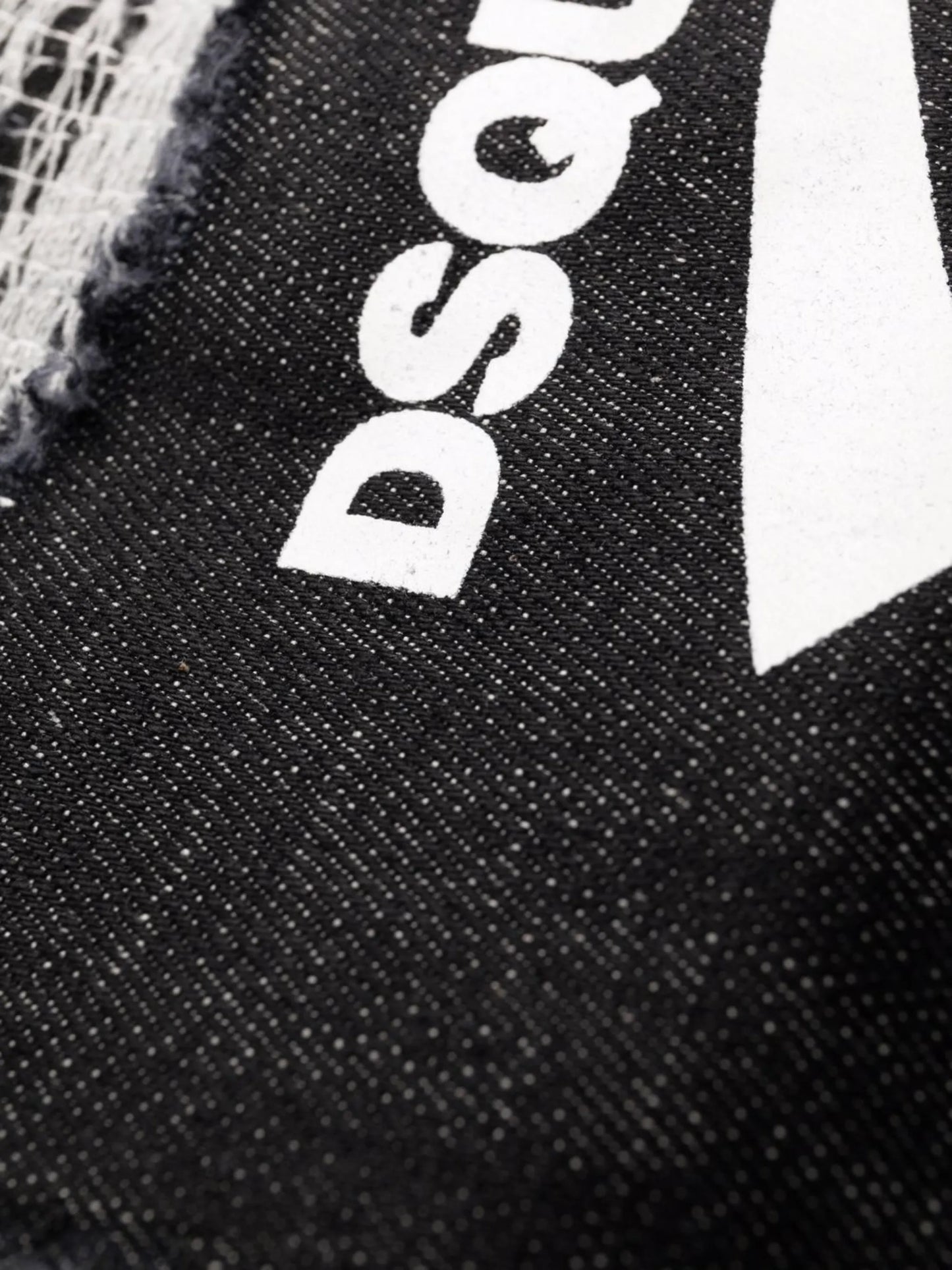 distressed logo patch jeans