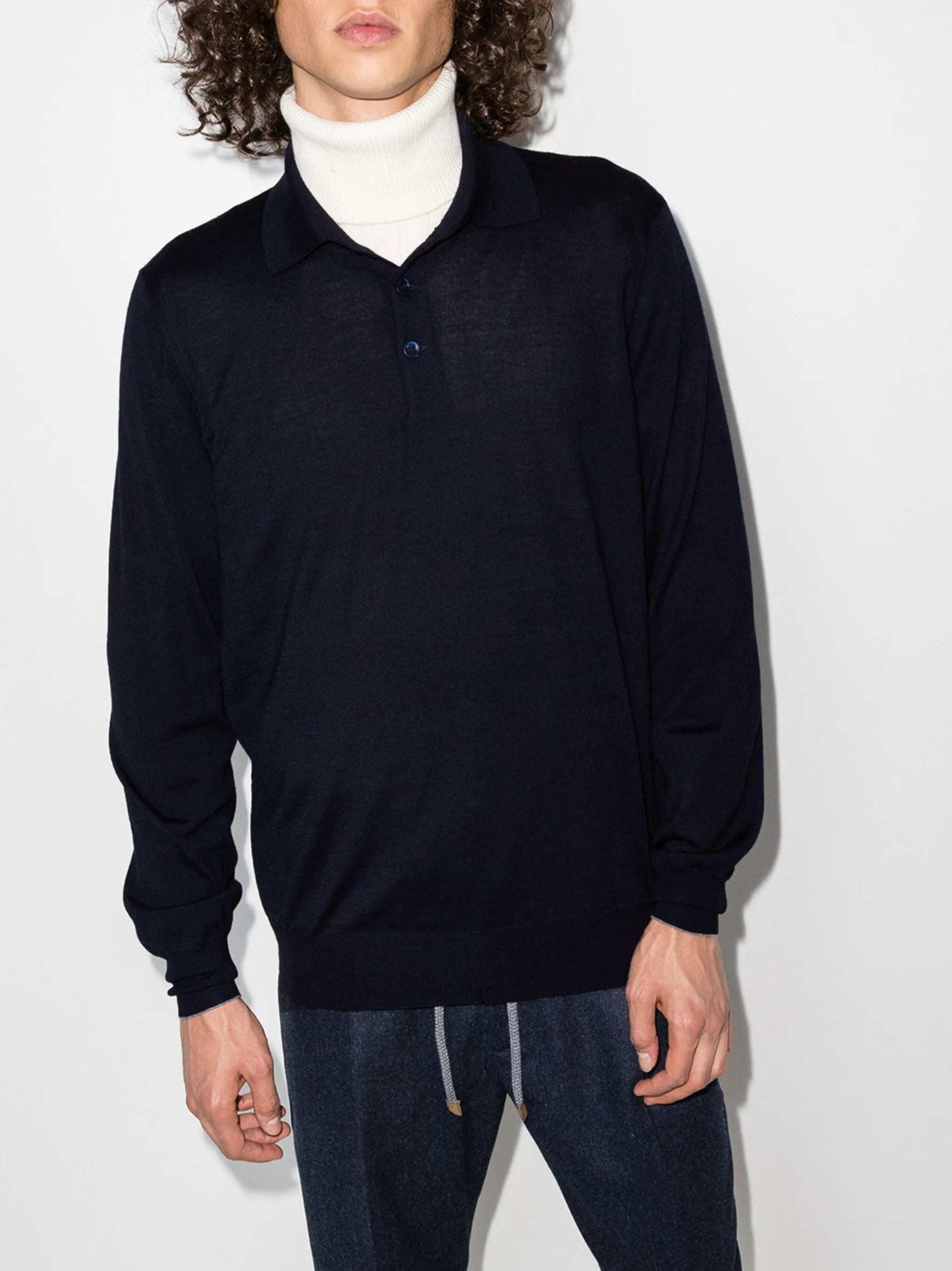 knitted long-sleeve polo shirt