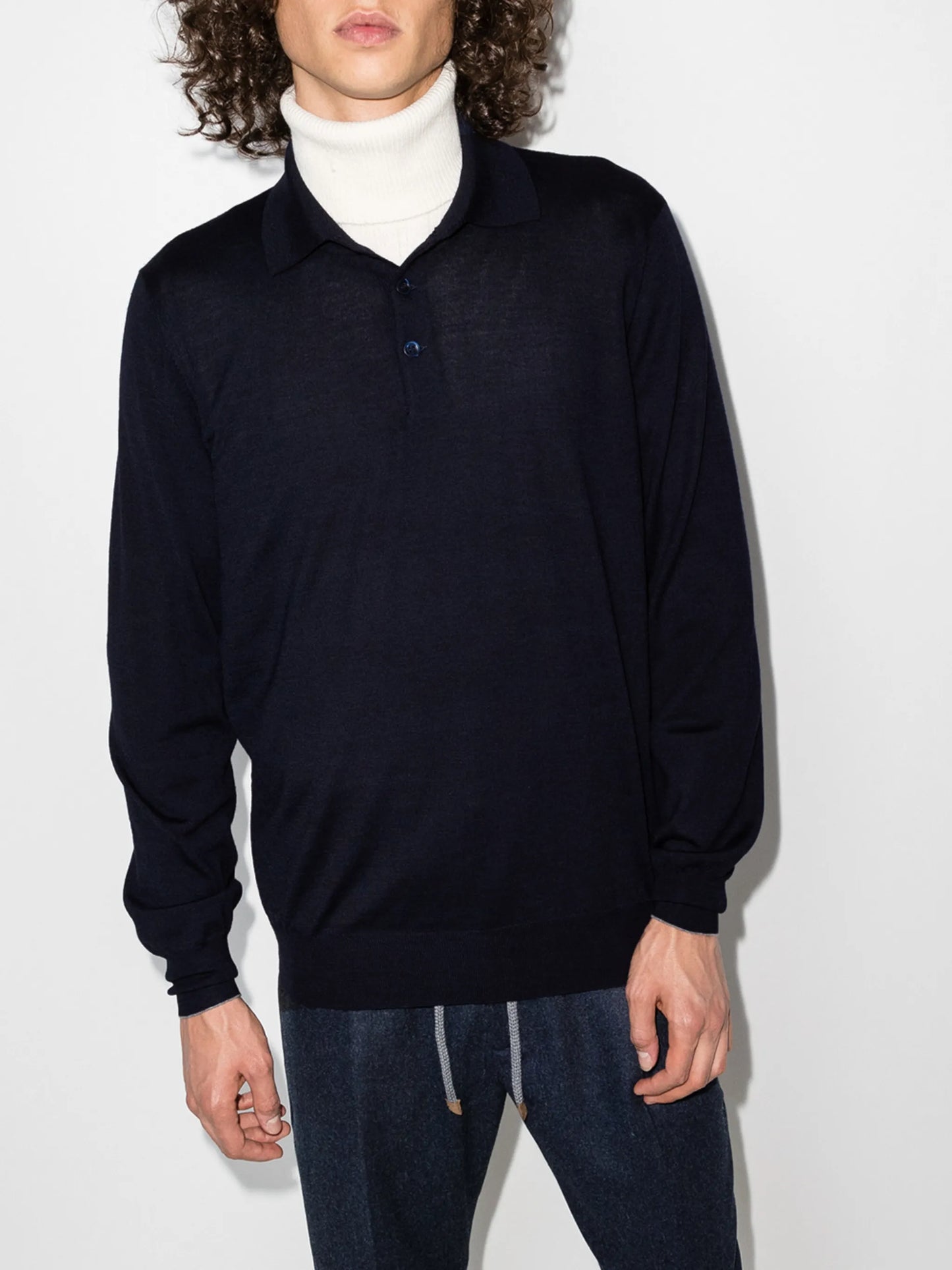 knitted long-sleeve polo shirt