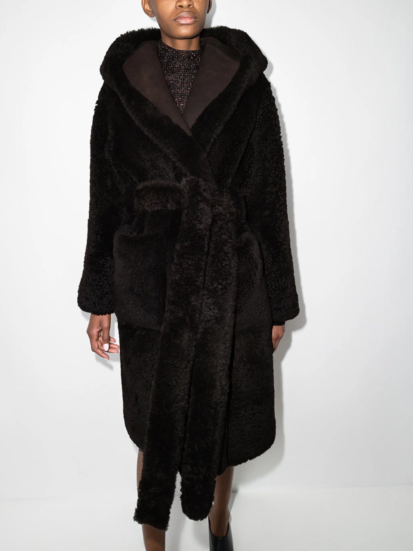 hooded teddy long coat