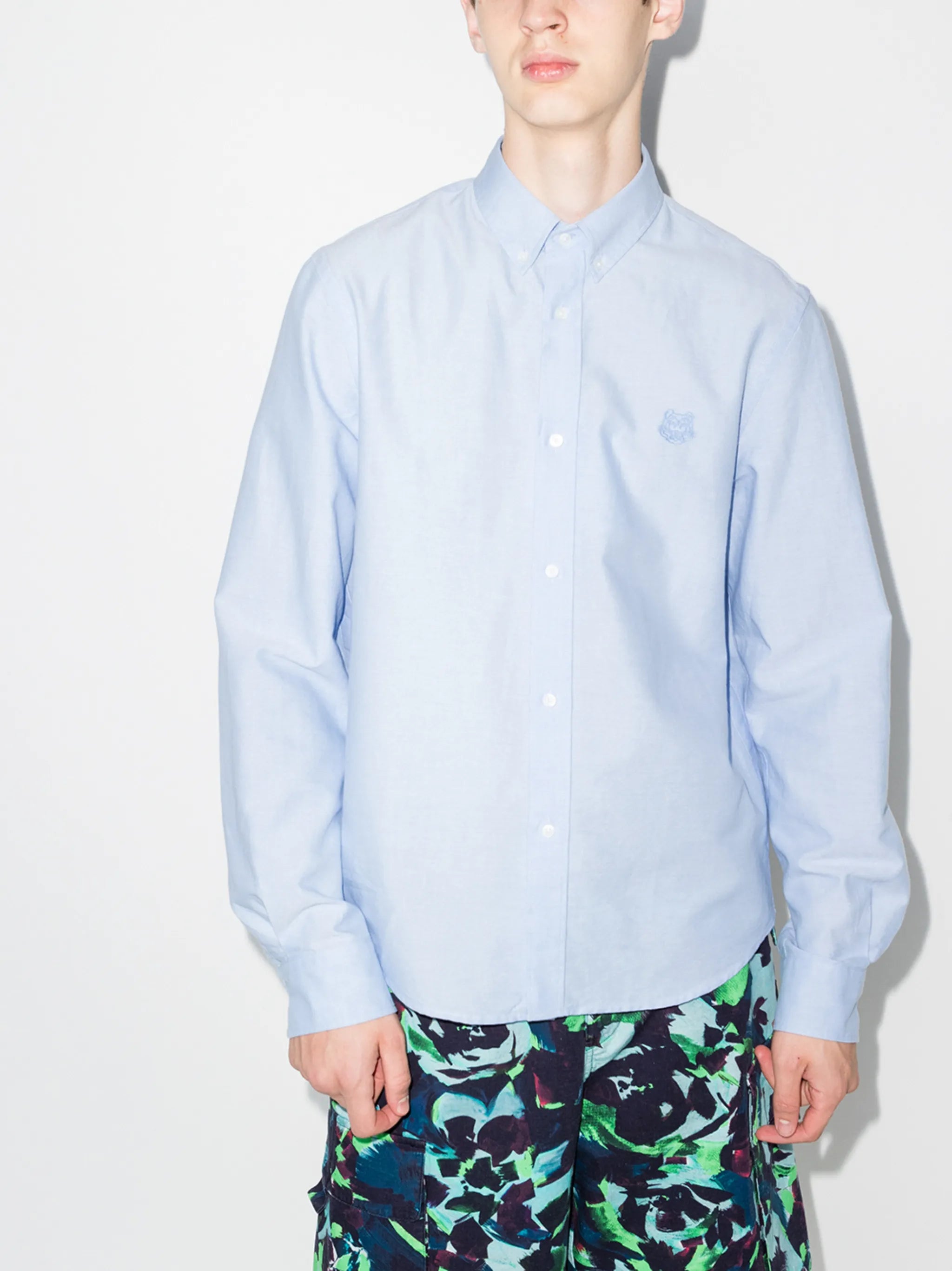 tiger chest button down shirt