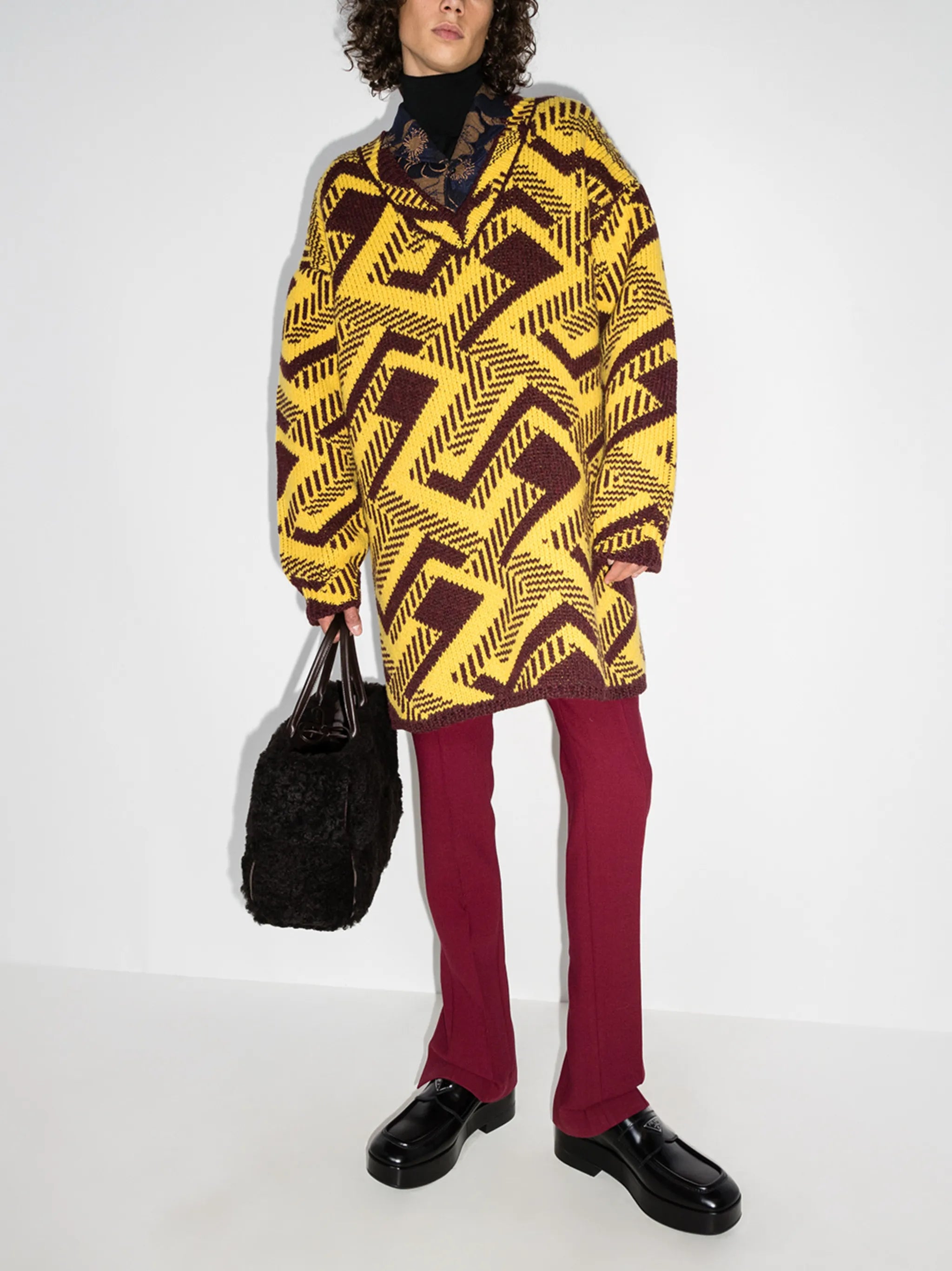shetland jacquard geometric jumper