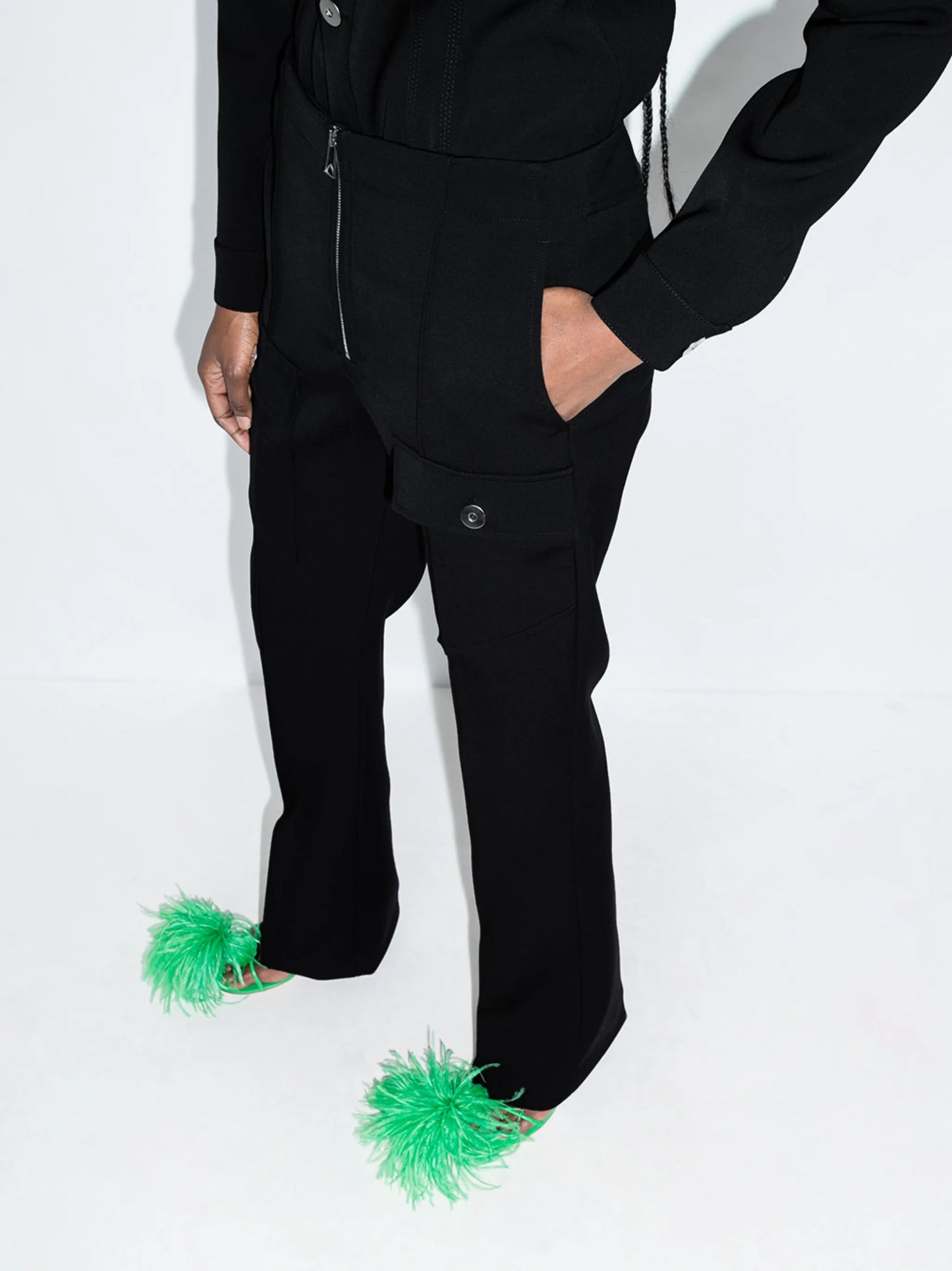high-waisted zipped bootcut trousers