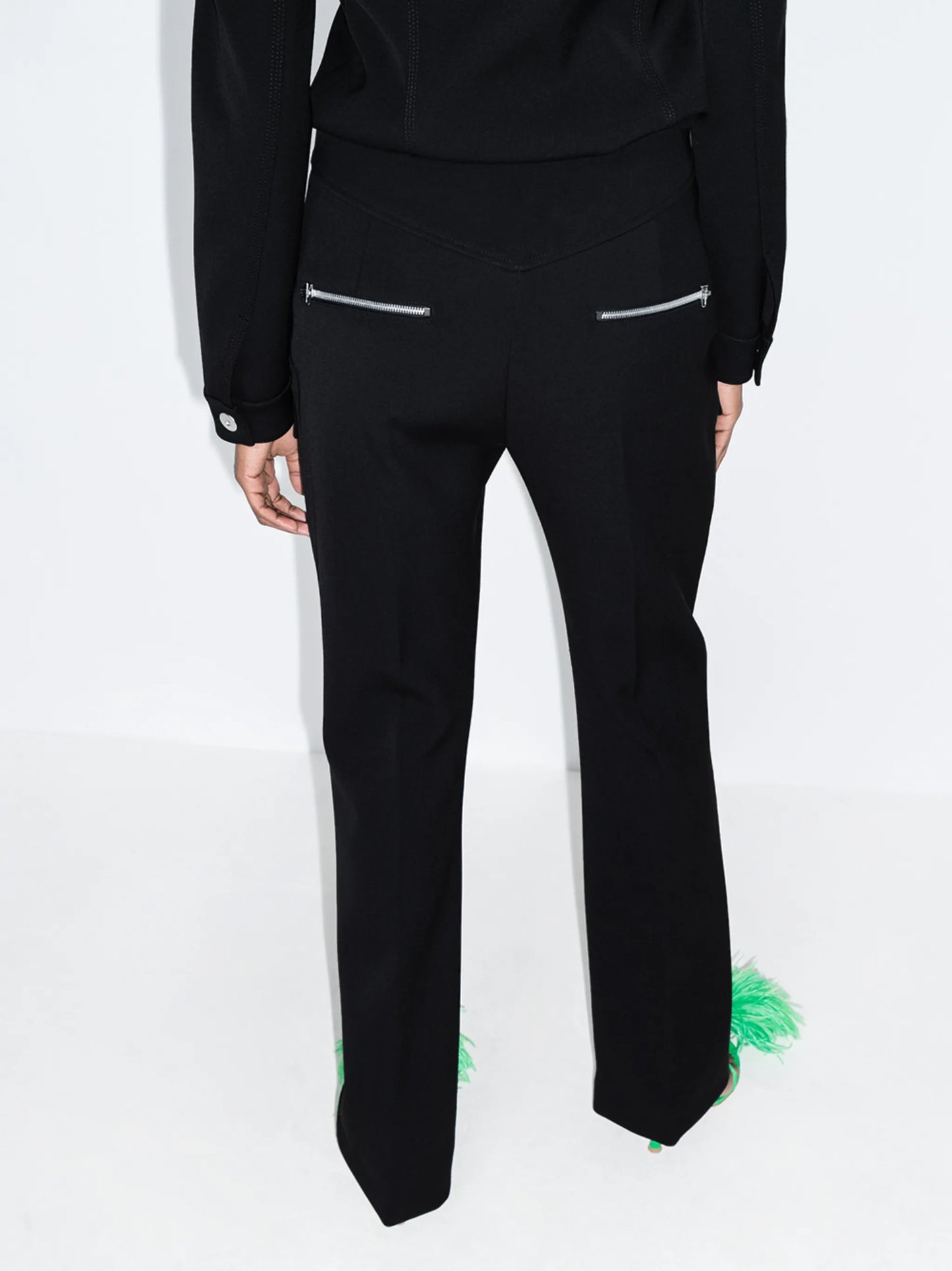 high-waisted zipped bootcut trousers