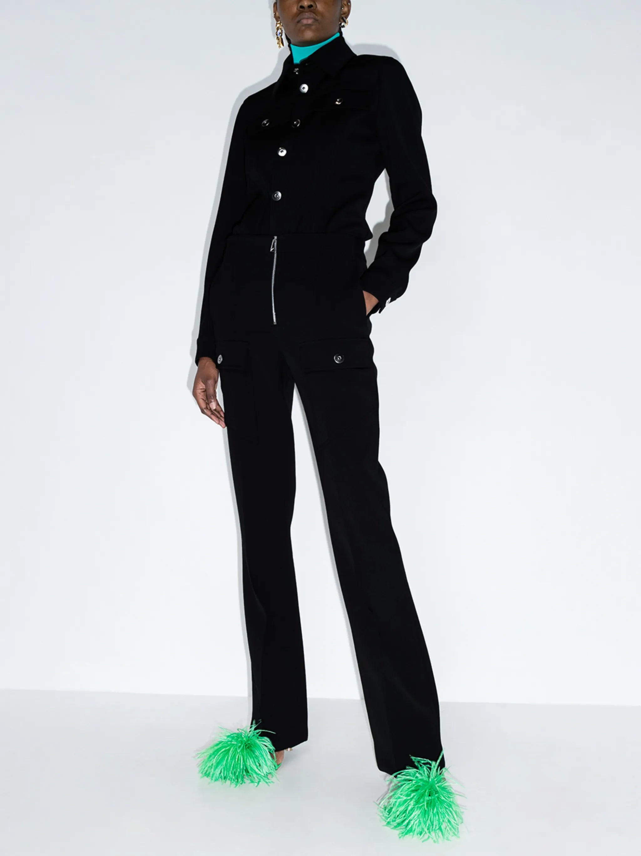 high-waisted zipped bootcut trousers