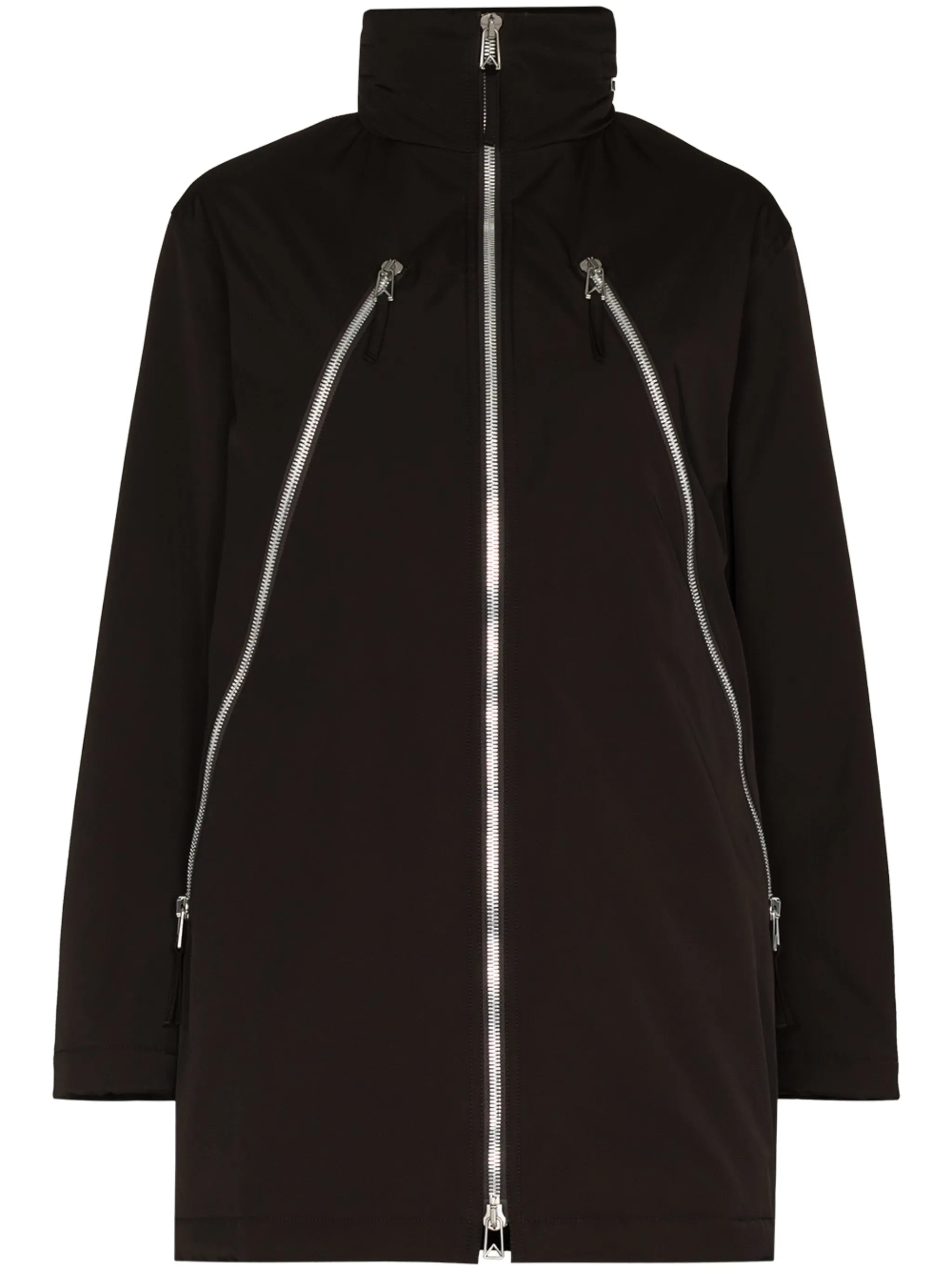 contrast-trim zip-detail hooded coat