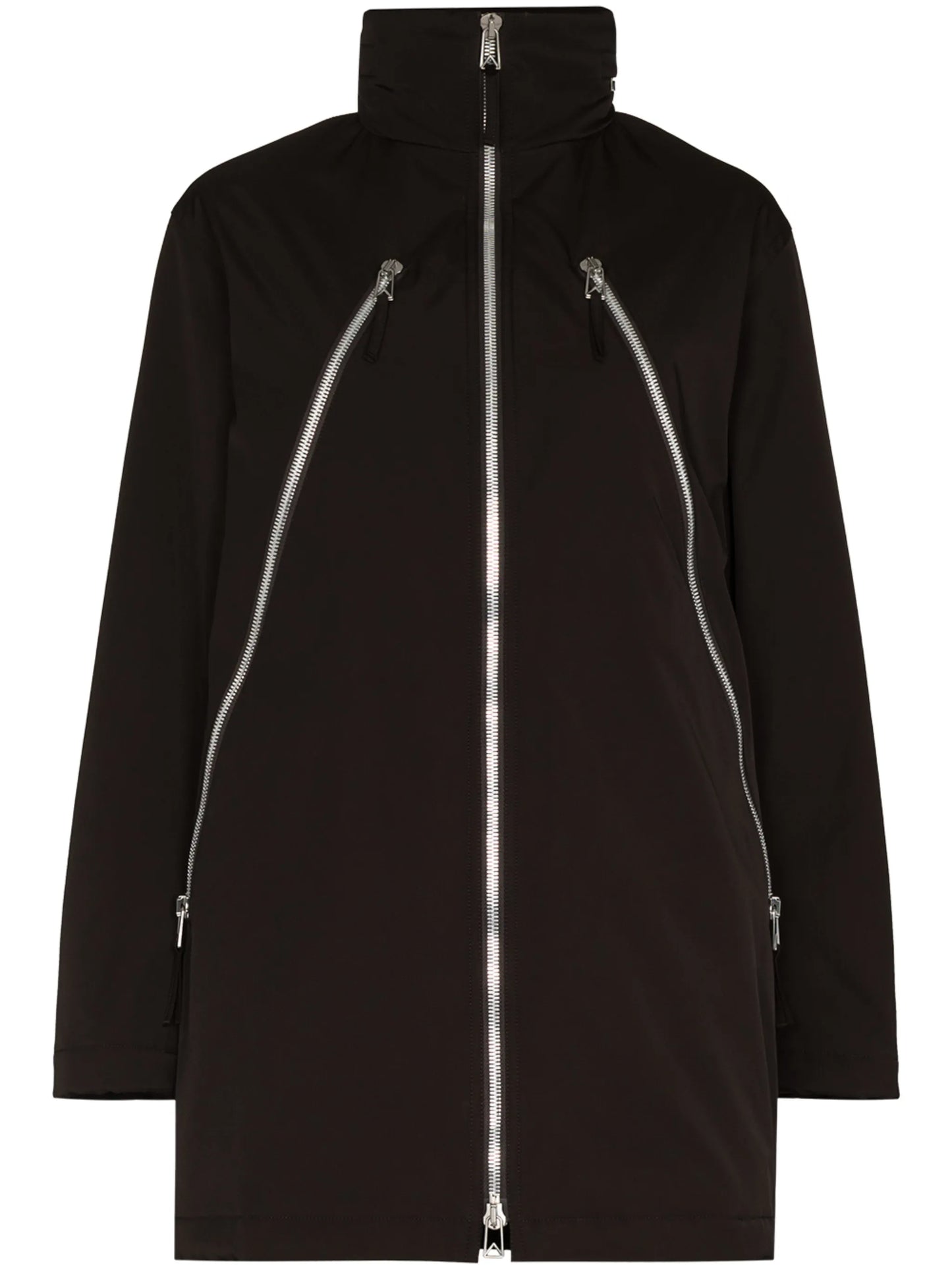 contrast-trim zip-detail hooded coat