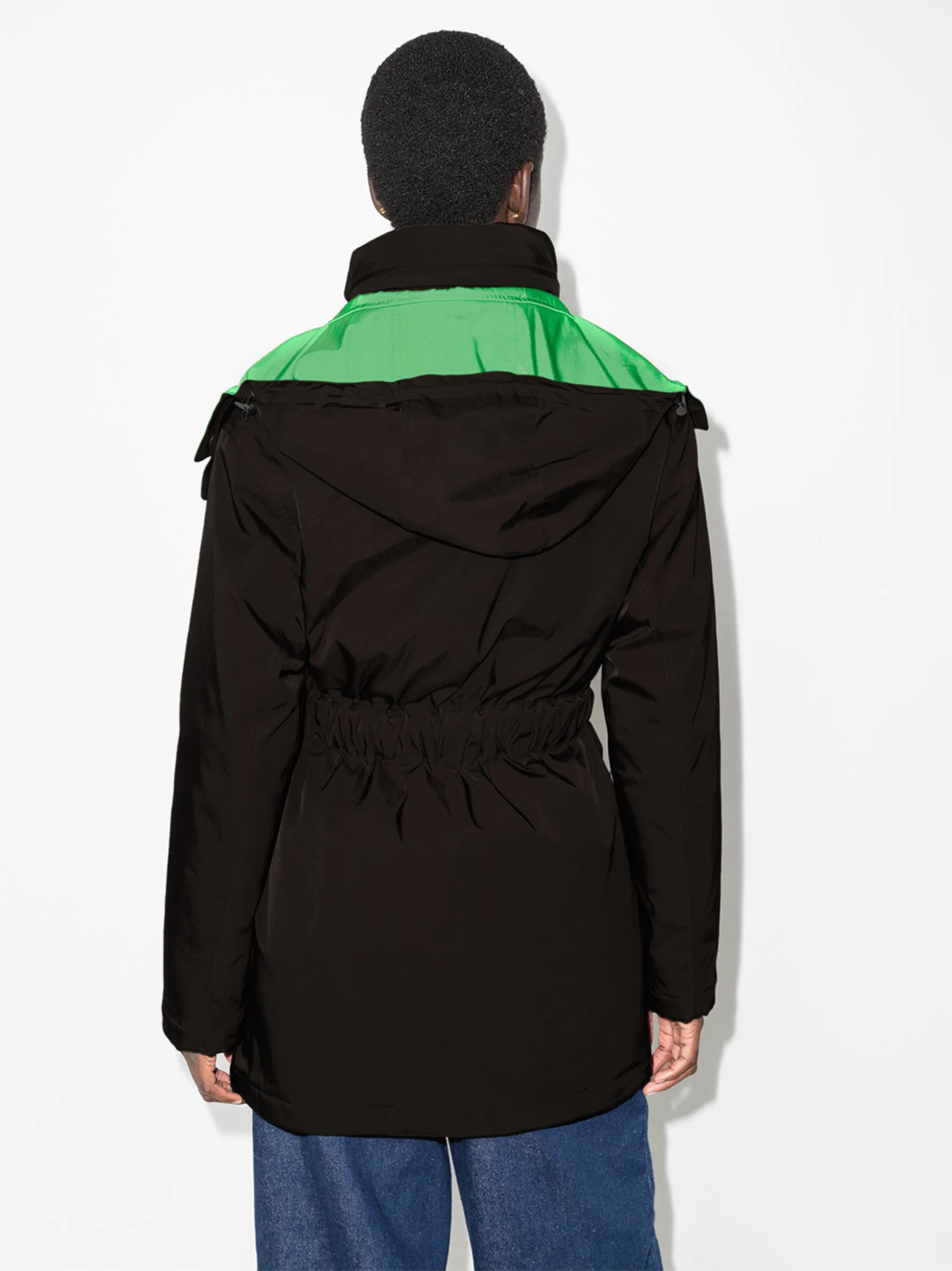 contrast-trim zip-detail hooded coat