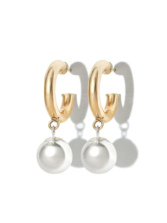 10kt yellow gold pearl hoop earrings