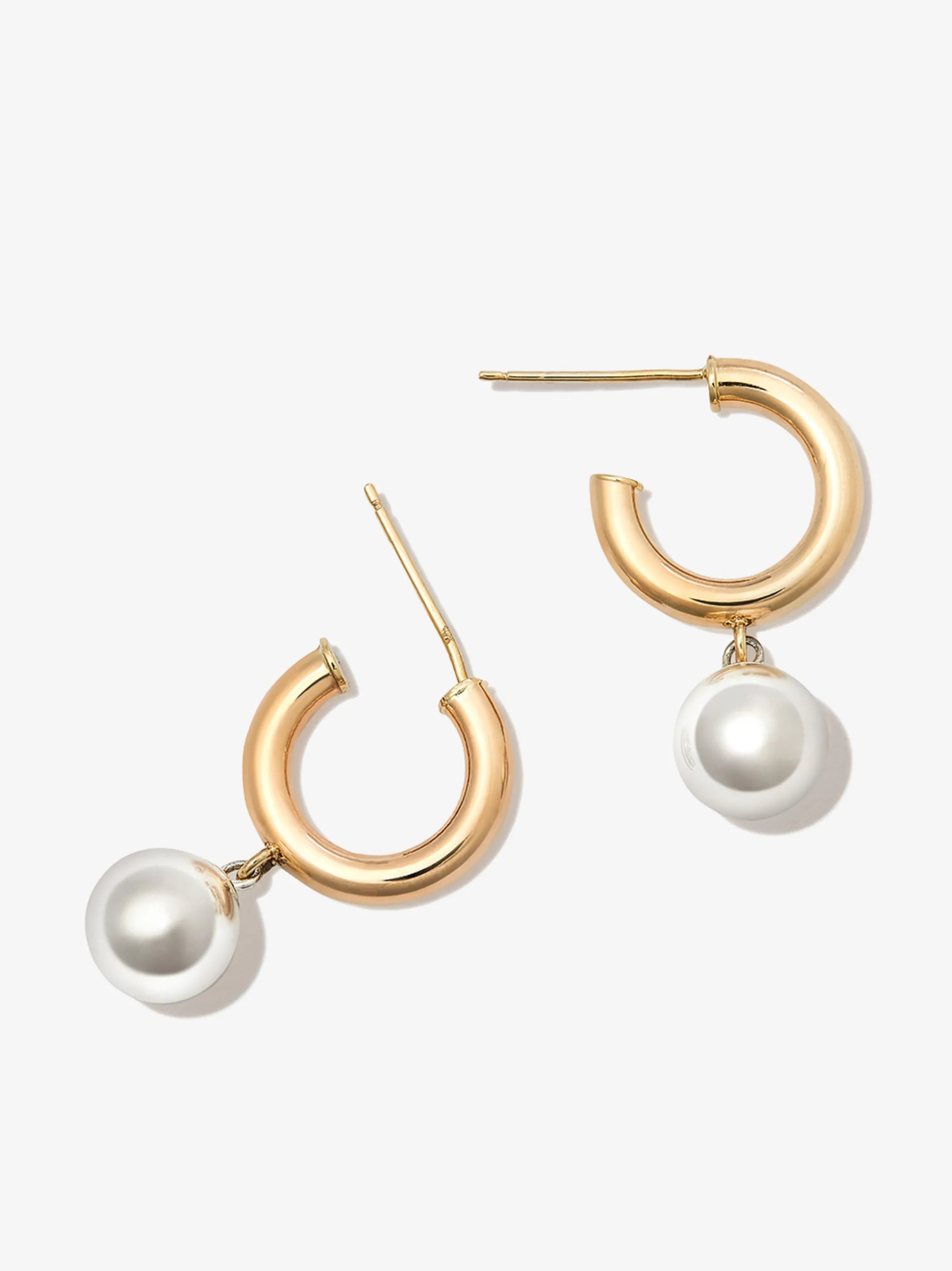 10kt yellow gold pearl hoop earrings