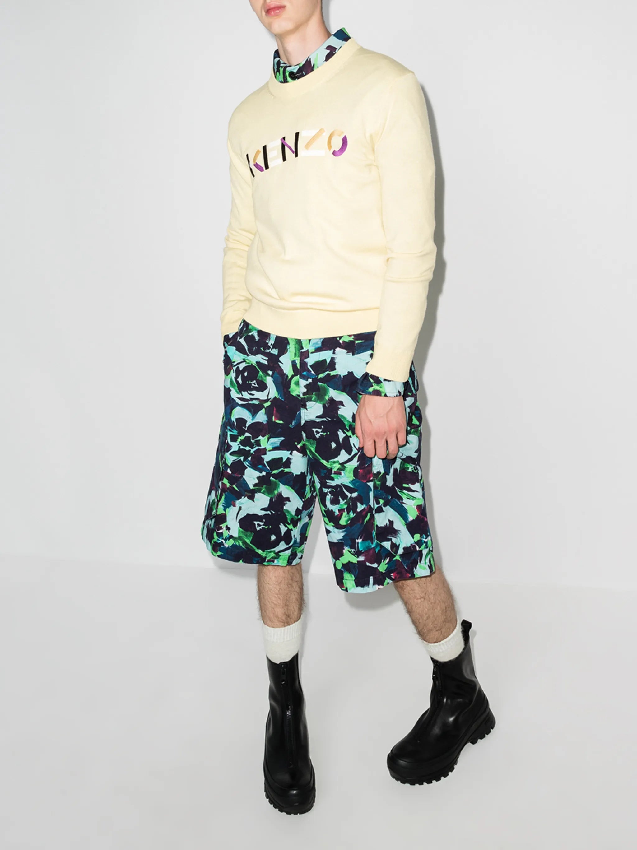 embroidered-logo crew neck jumper