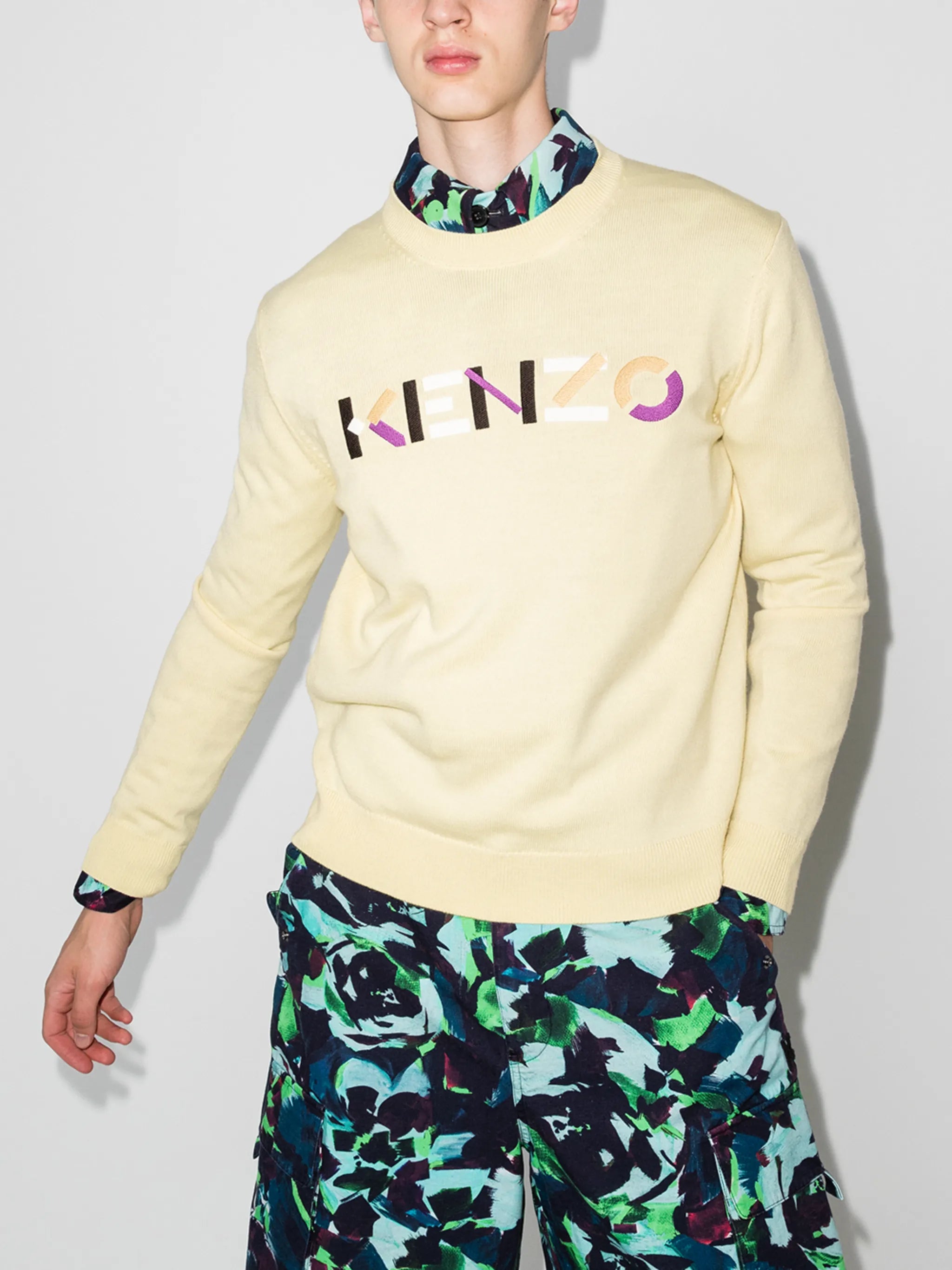 embroidered-logo crew neck jumper