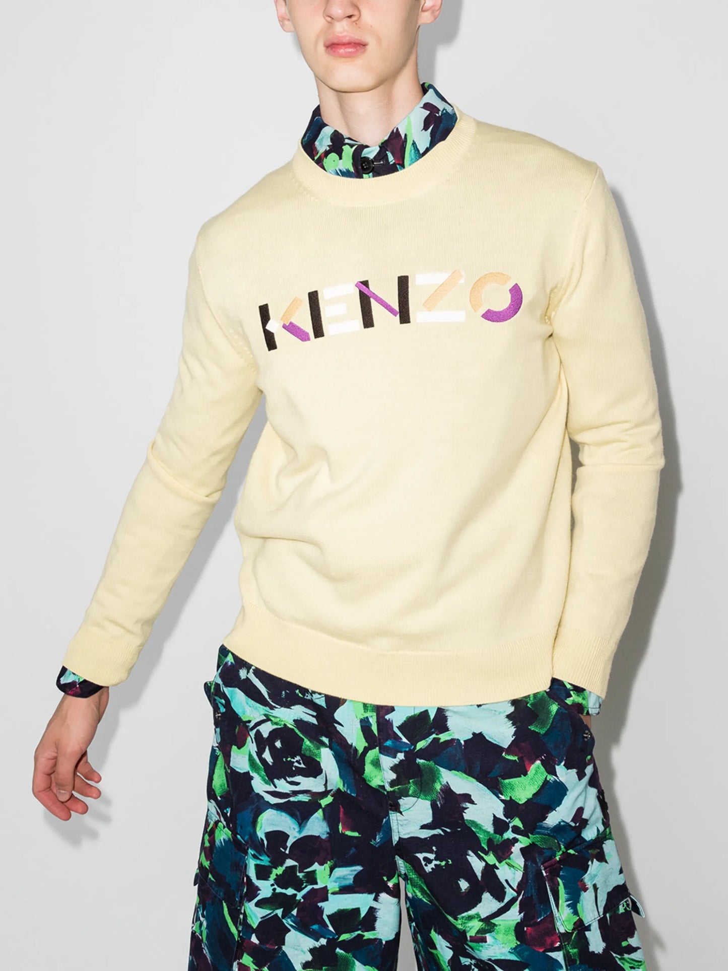 embroidered-logo crew neck jumper