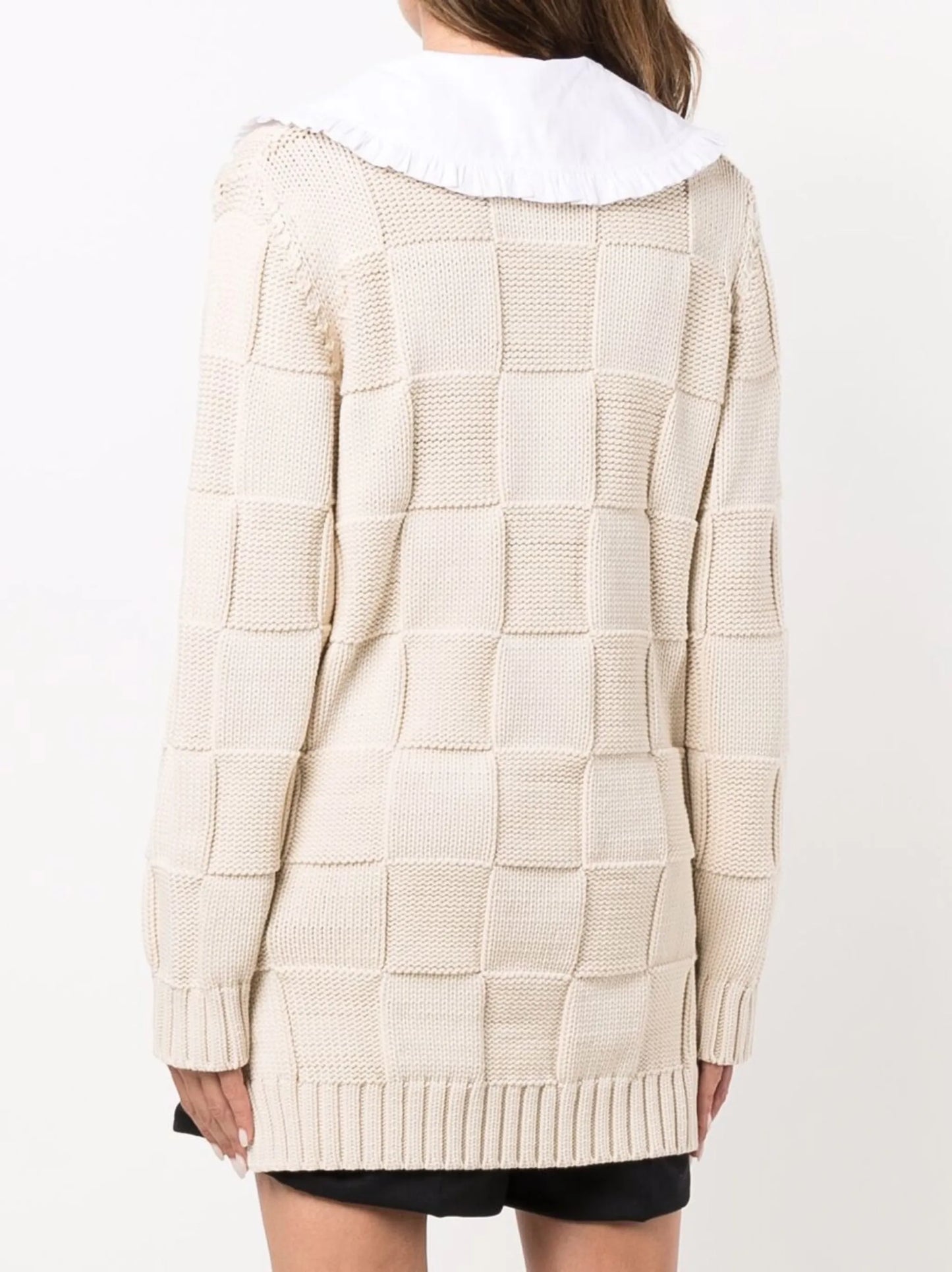 smiley poplin-collar cardigan