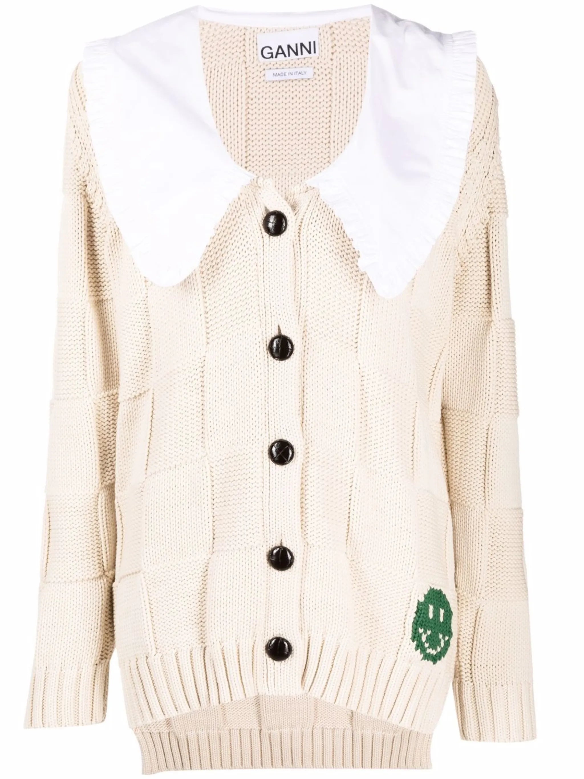 smiley poplin-collar cardigan