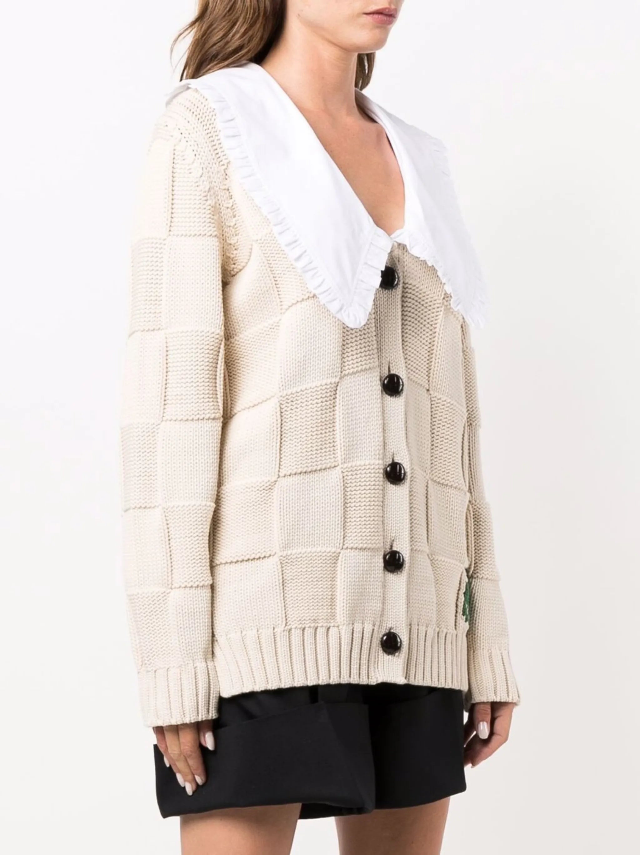 smiley poplin-collar cardigan
