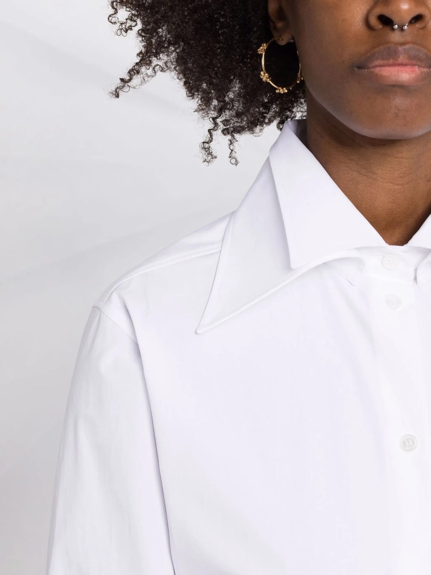 oversized pointed-collar button-front shirt