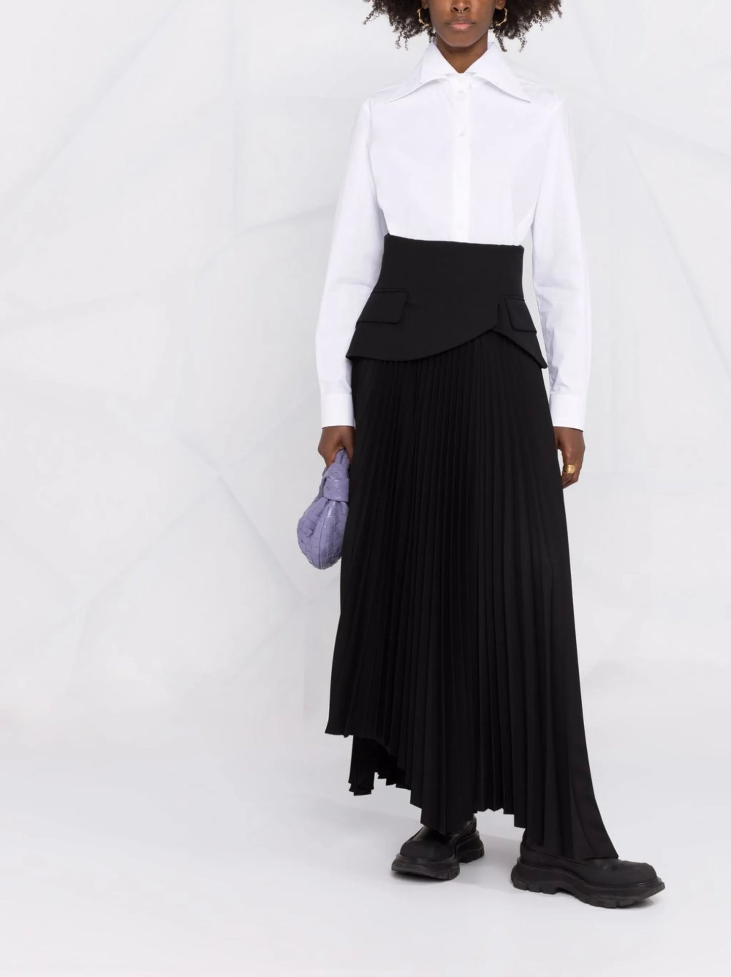 oversized pointed-collar button-front shirt