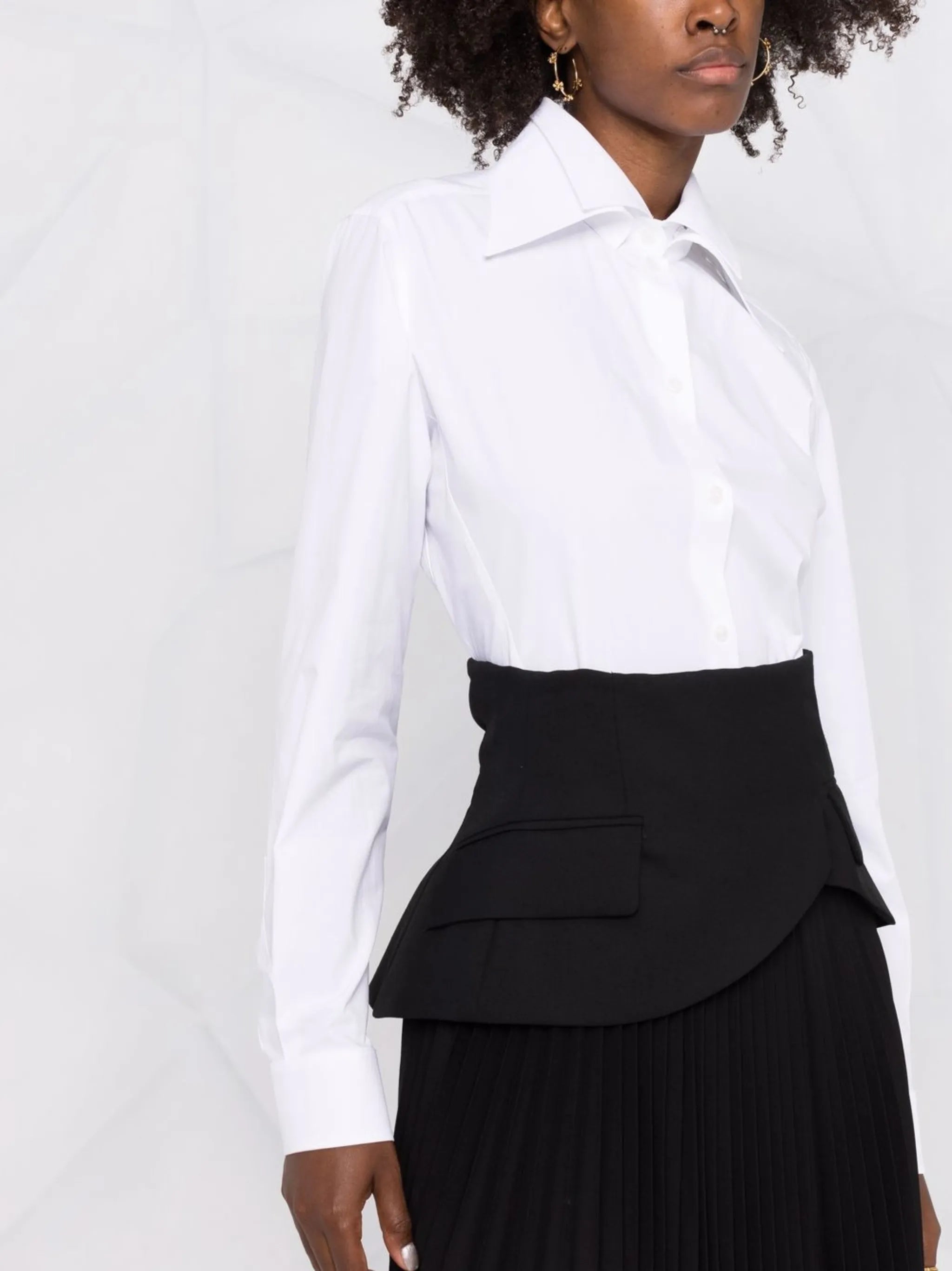 oversized pointed-collar button-front shirt