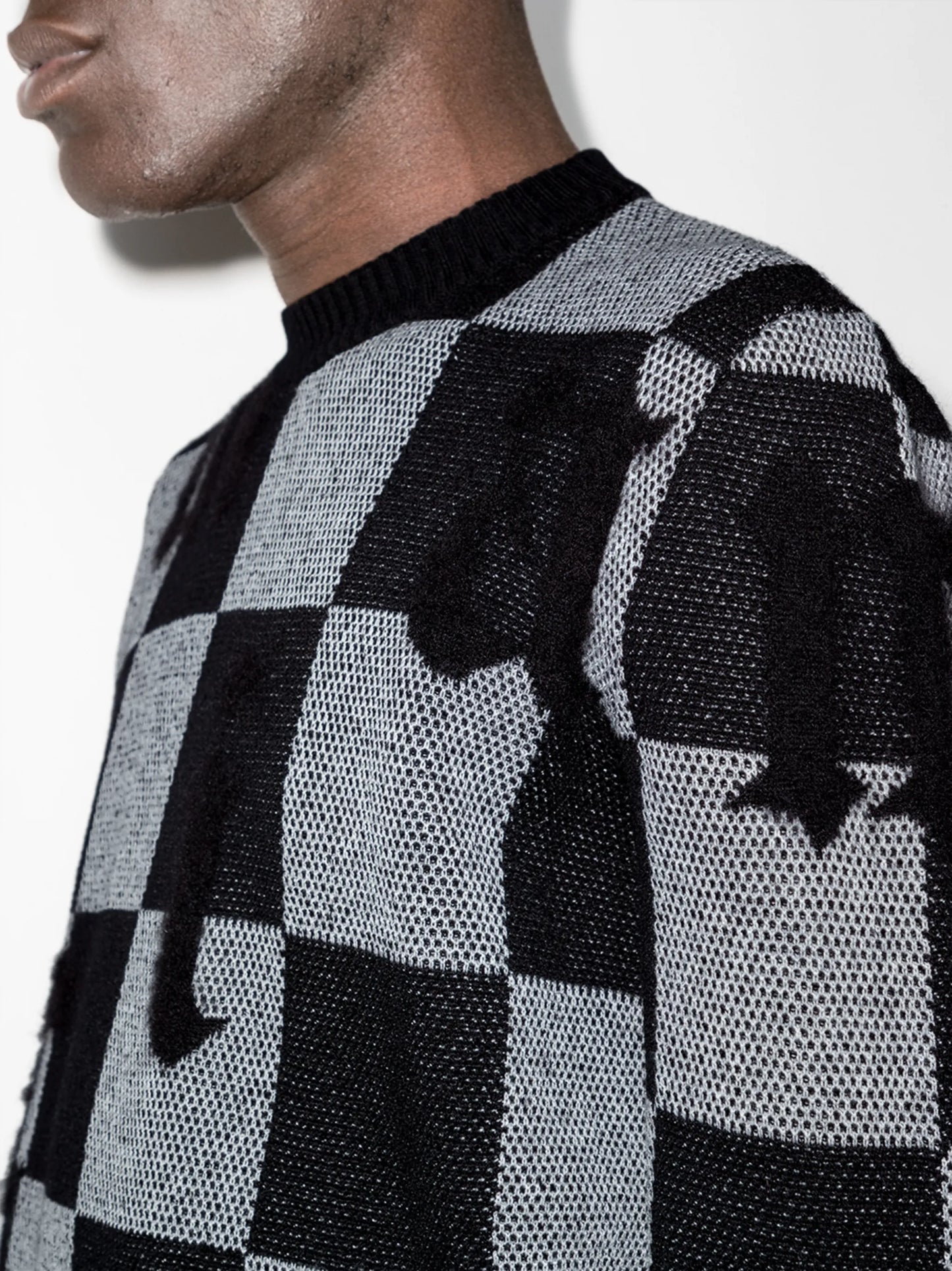 checked two-tone cashmere jumper