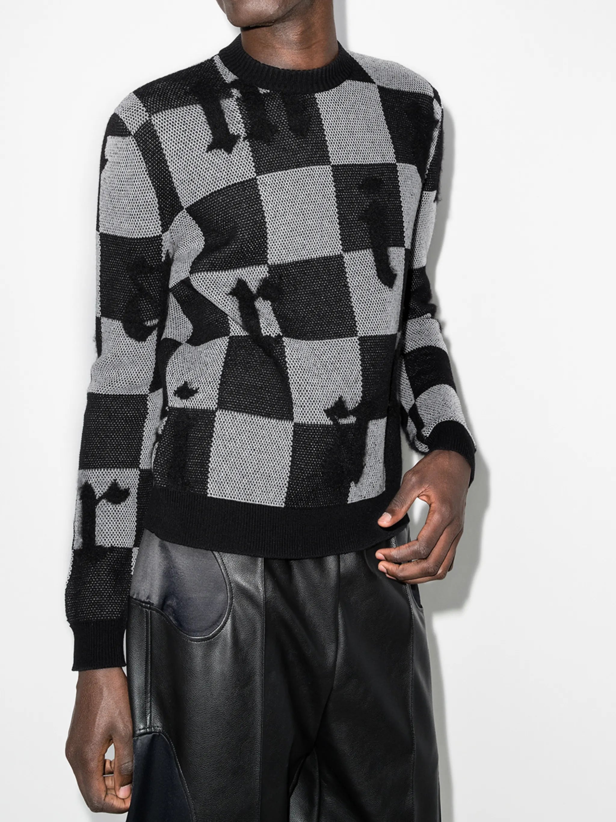 checked two-tone cashmere jumper