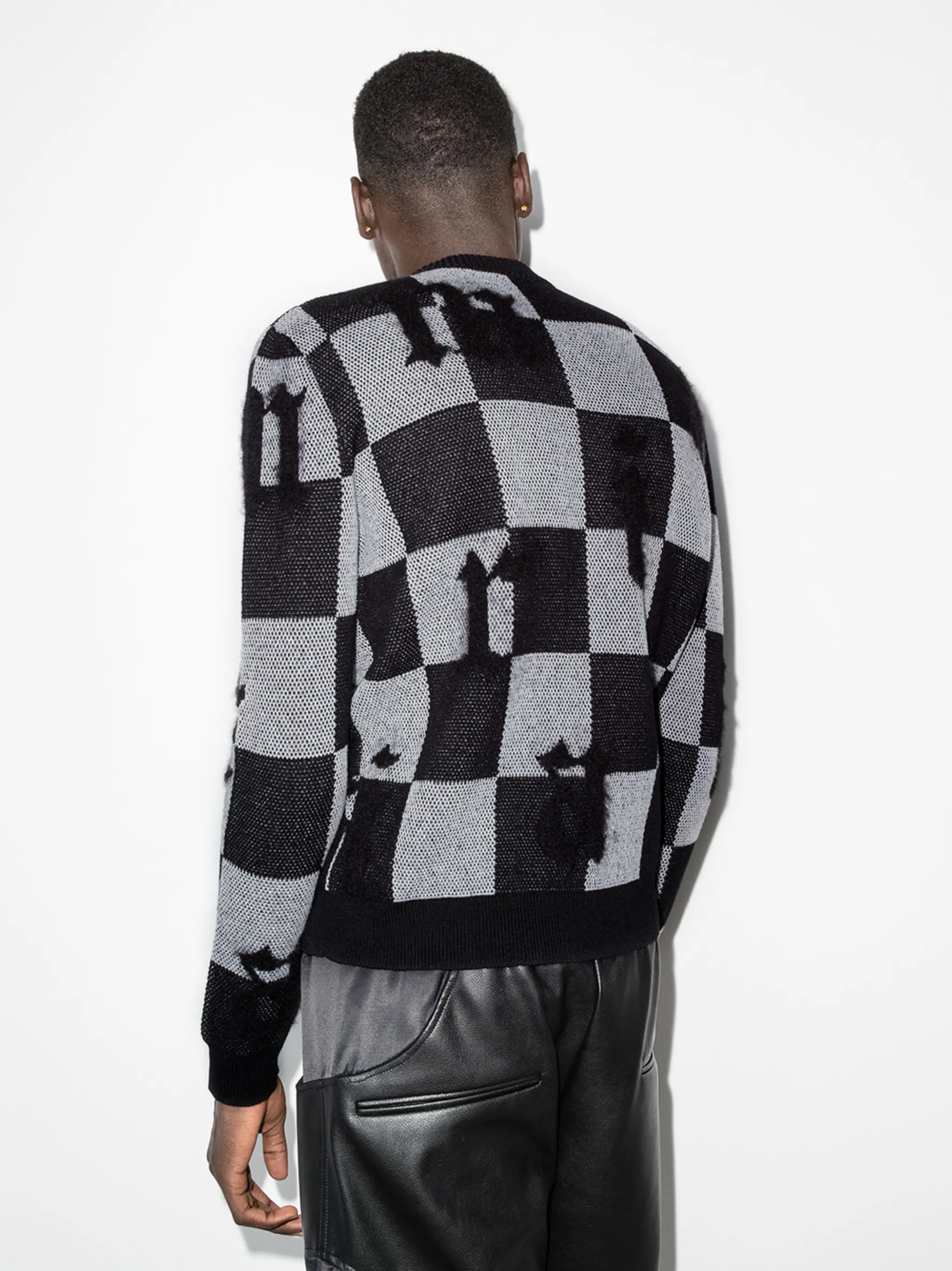 checked two-tone cashmere jumper