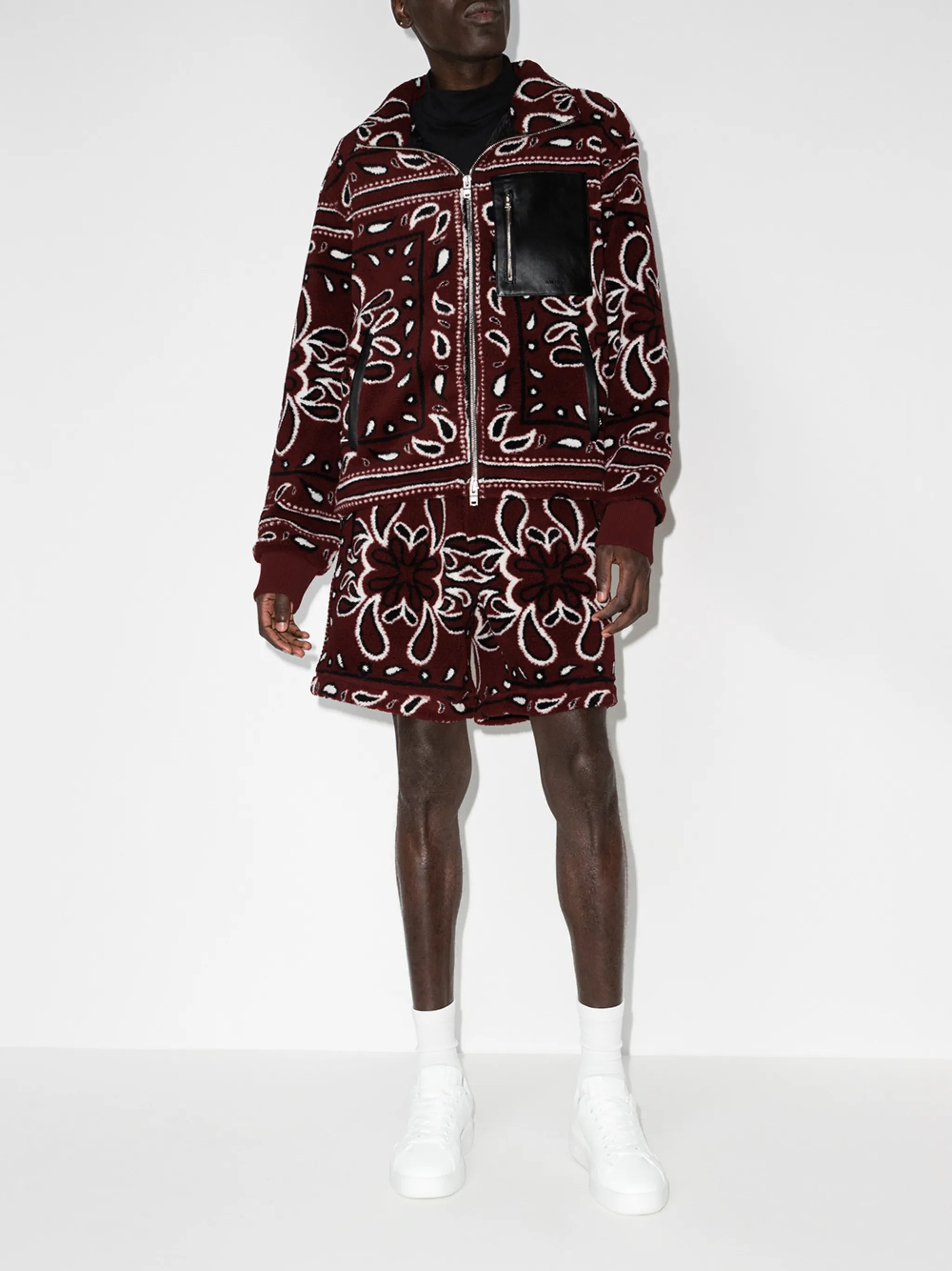 bandana print fleece track shorts