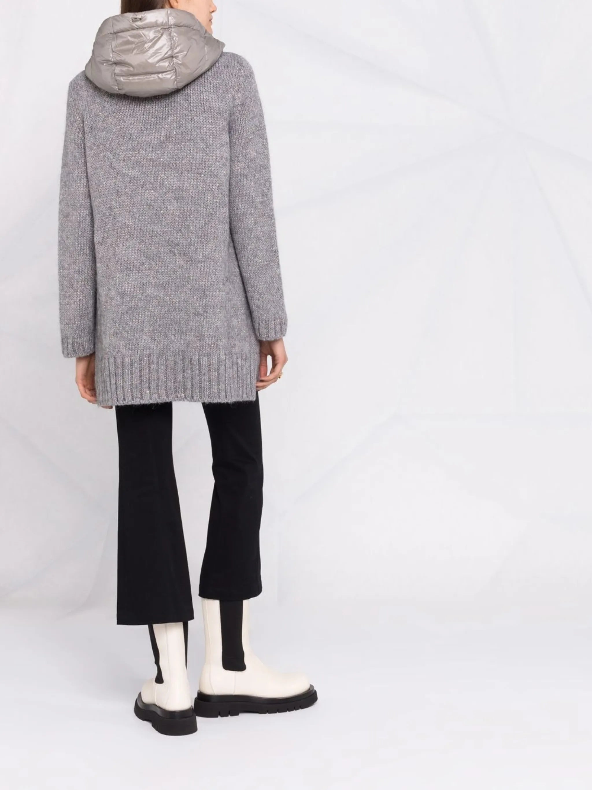 contrast-panel hooded down coat