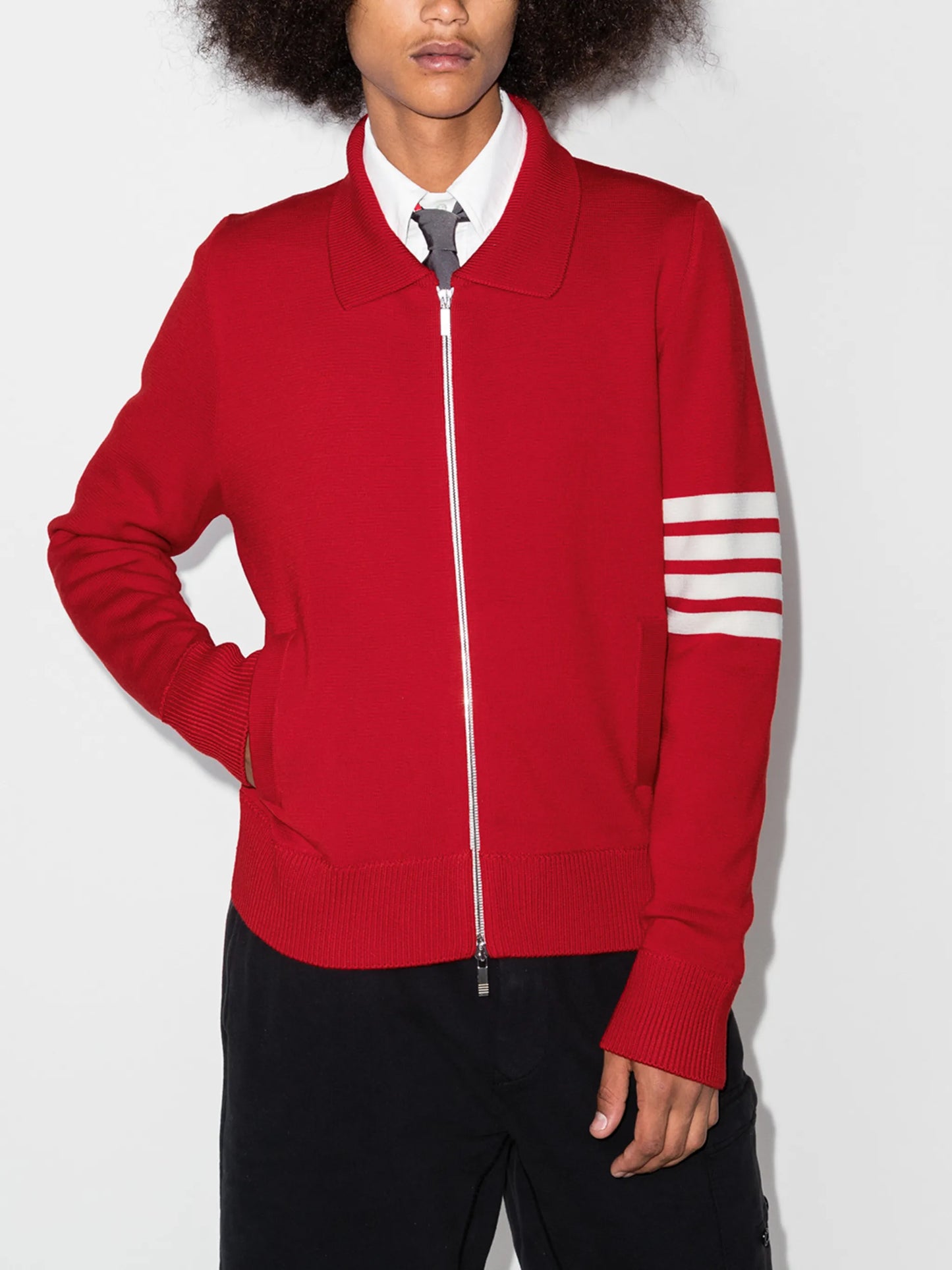 4-Bar stripe zip-up bomber jacket