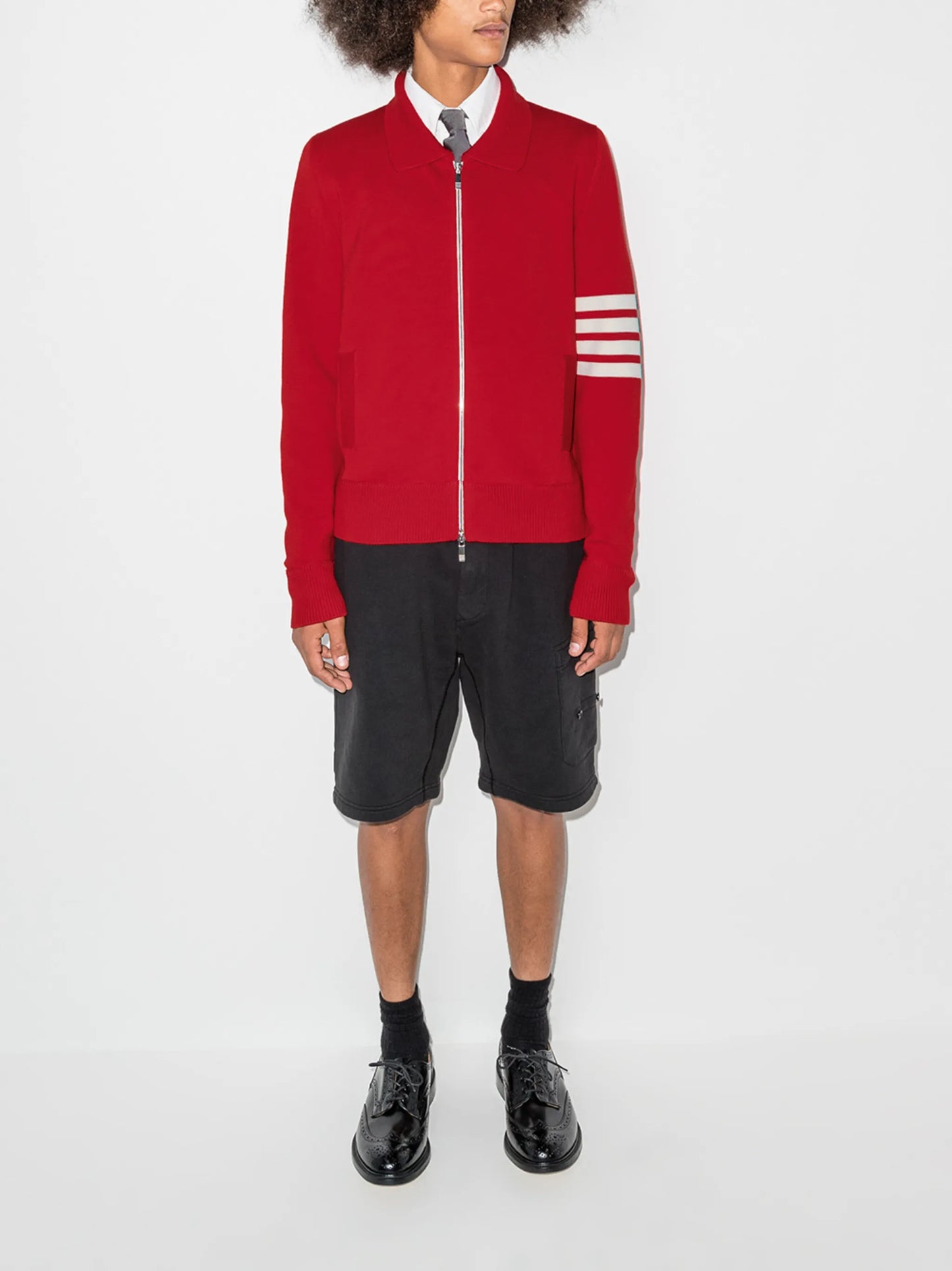 4-Bar stripe zip-up bomber jacket