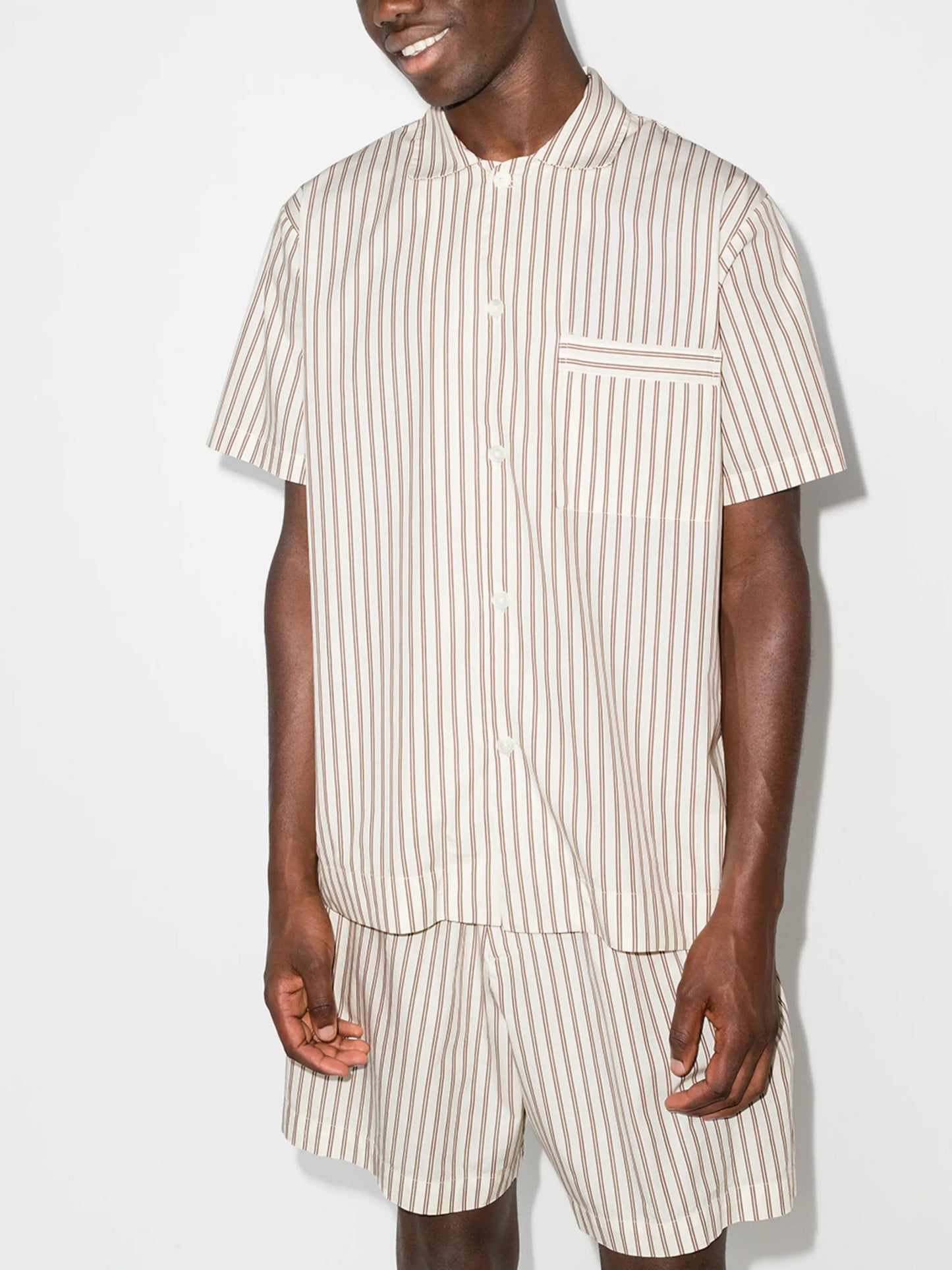 vertical-stripe short-sleeve pajama shirt