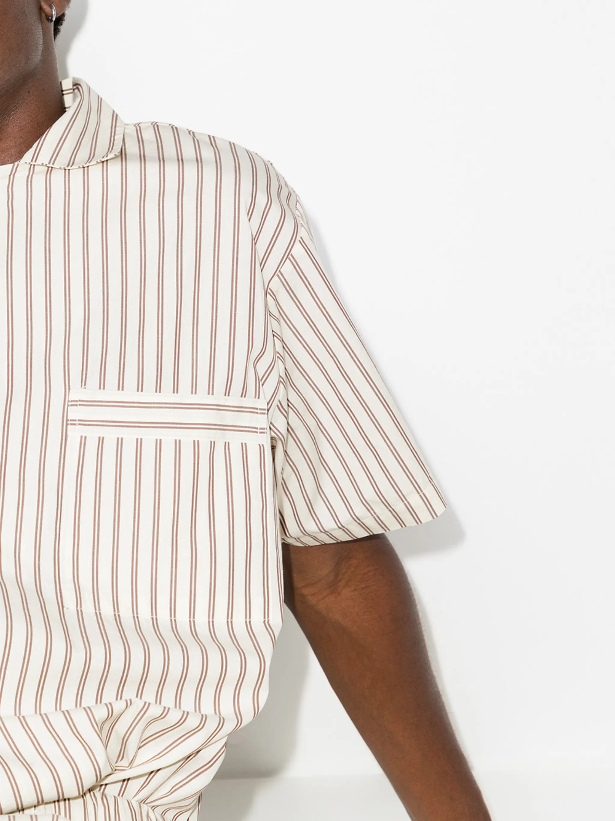 vertical-stripe short-sleeve pajama shirt