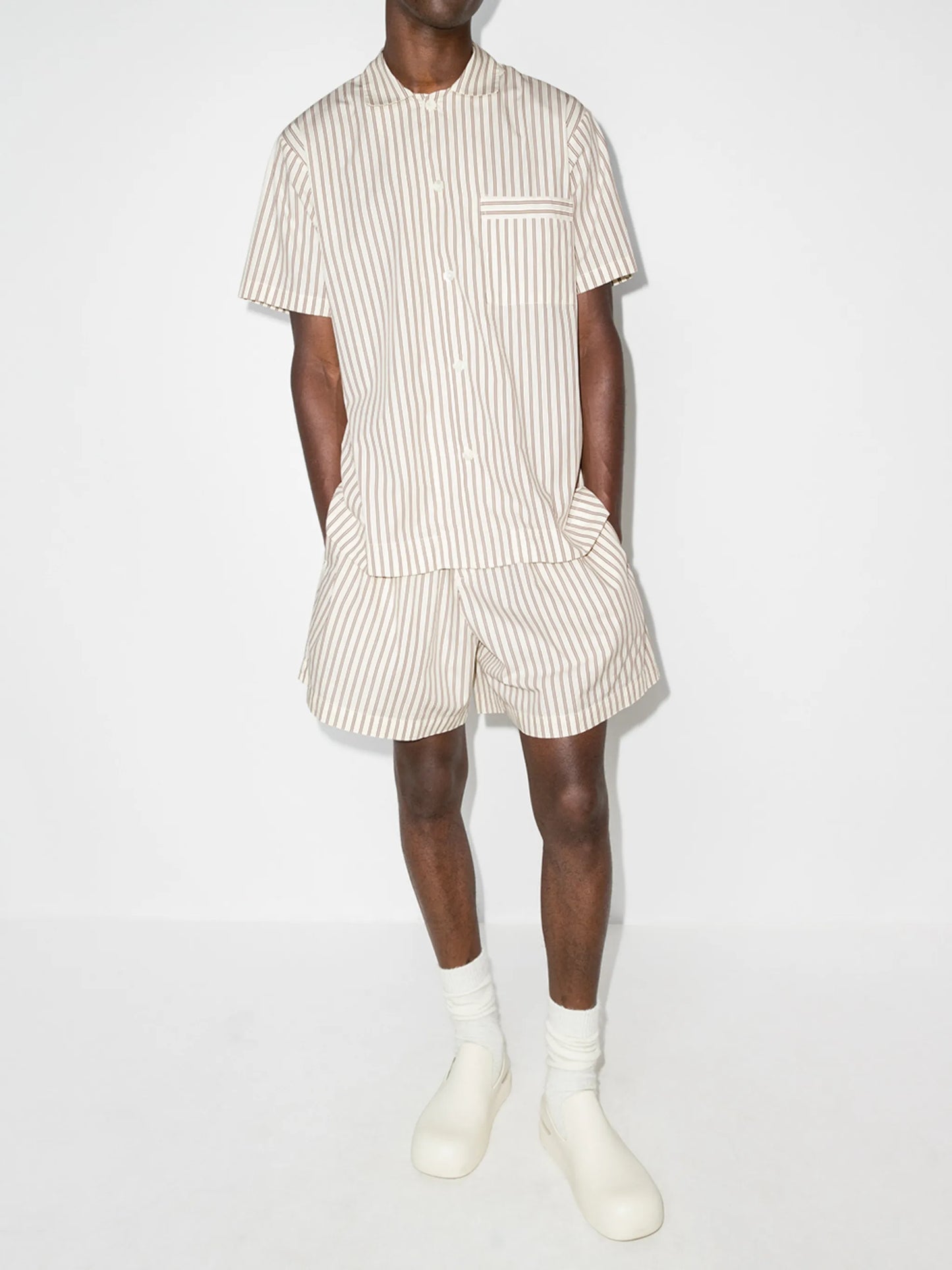 vertical-stripe short-sleeve pajama shirt