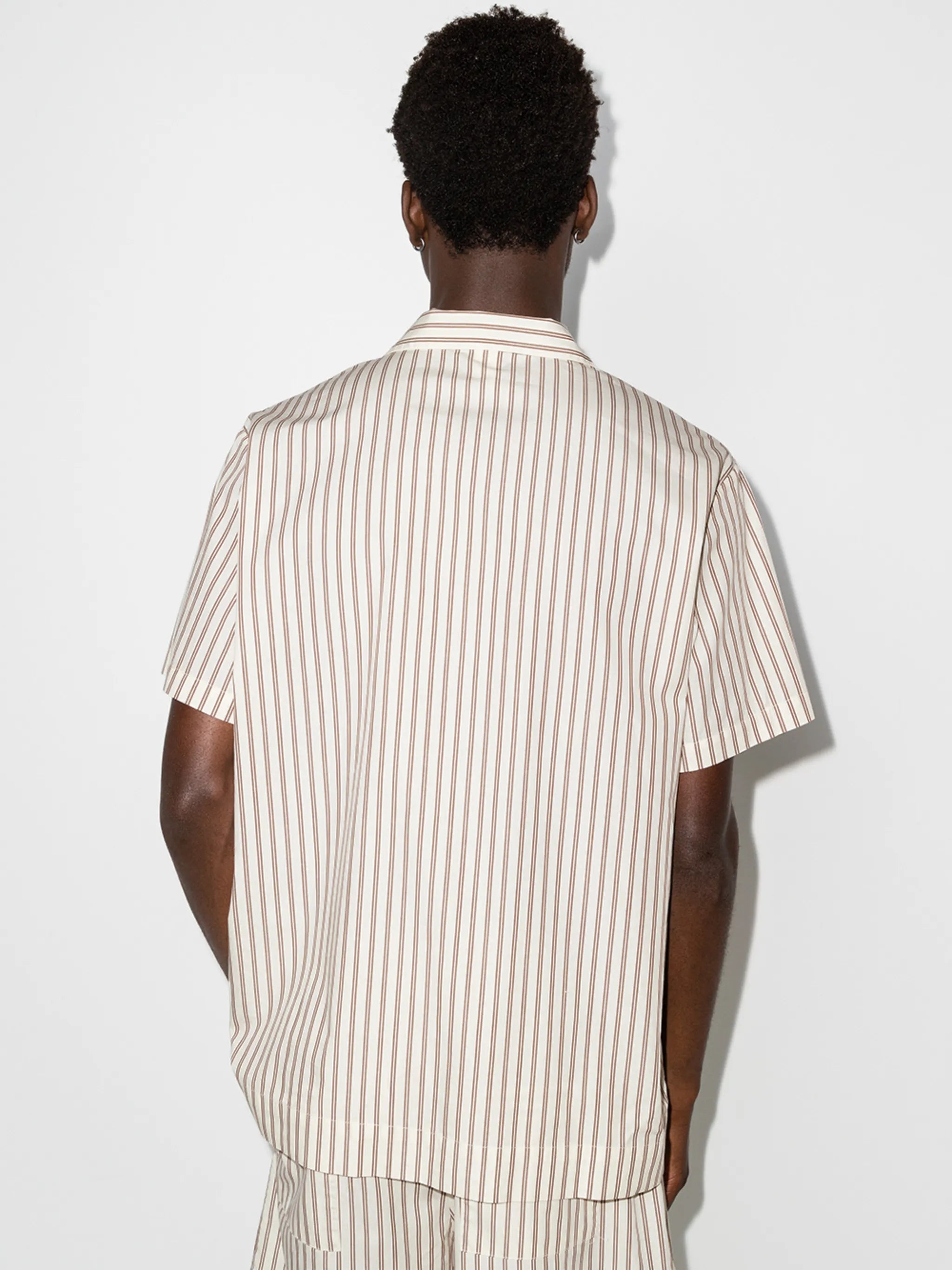 vertical-stripe short-sleeve pajama shirt
