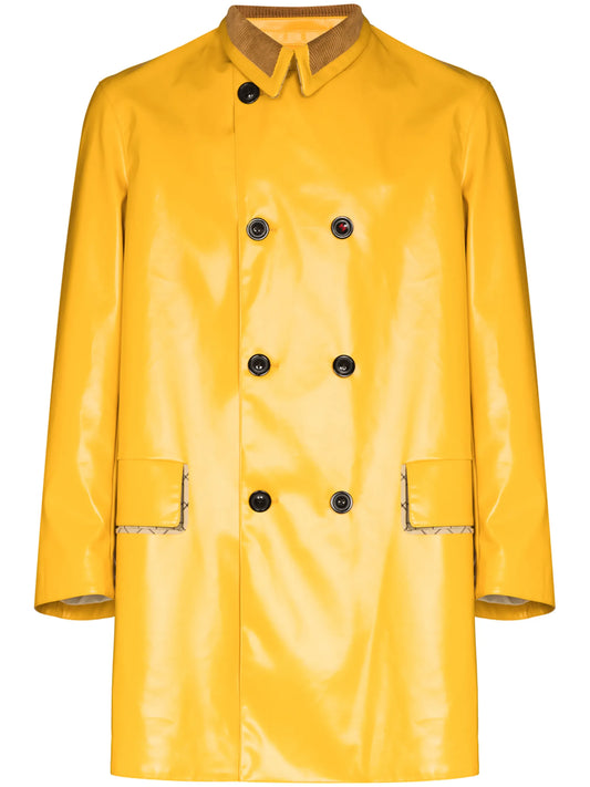 coated-finish double-breasted coat