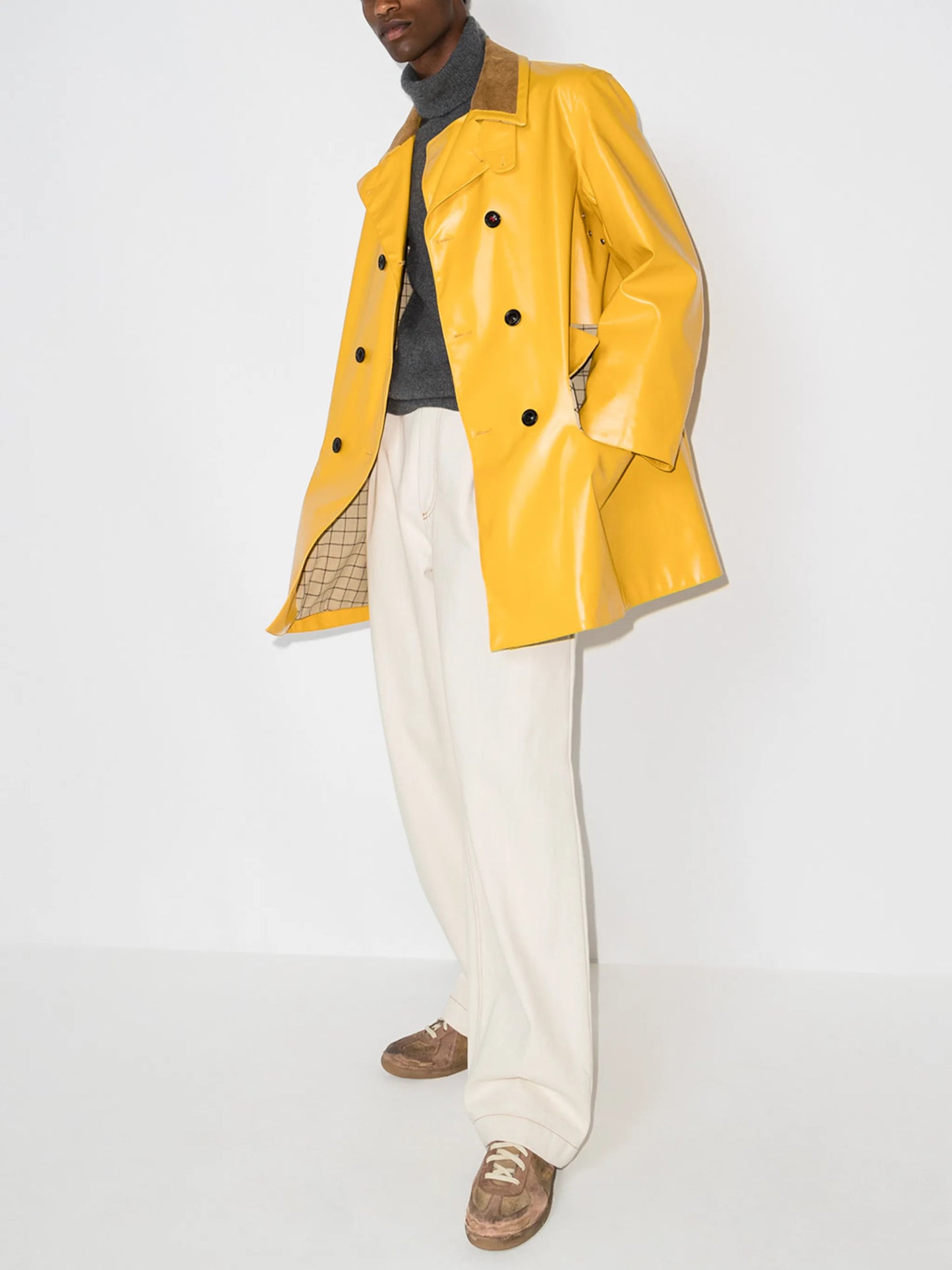 coated-finish double-breasted coat