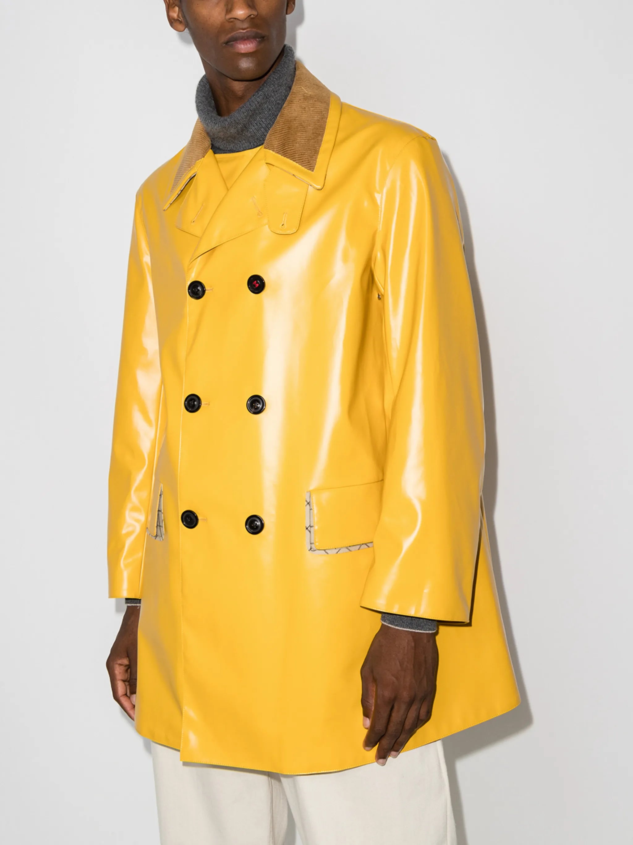 coated-finish double-breasted coat