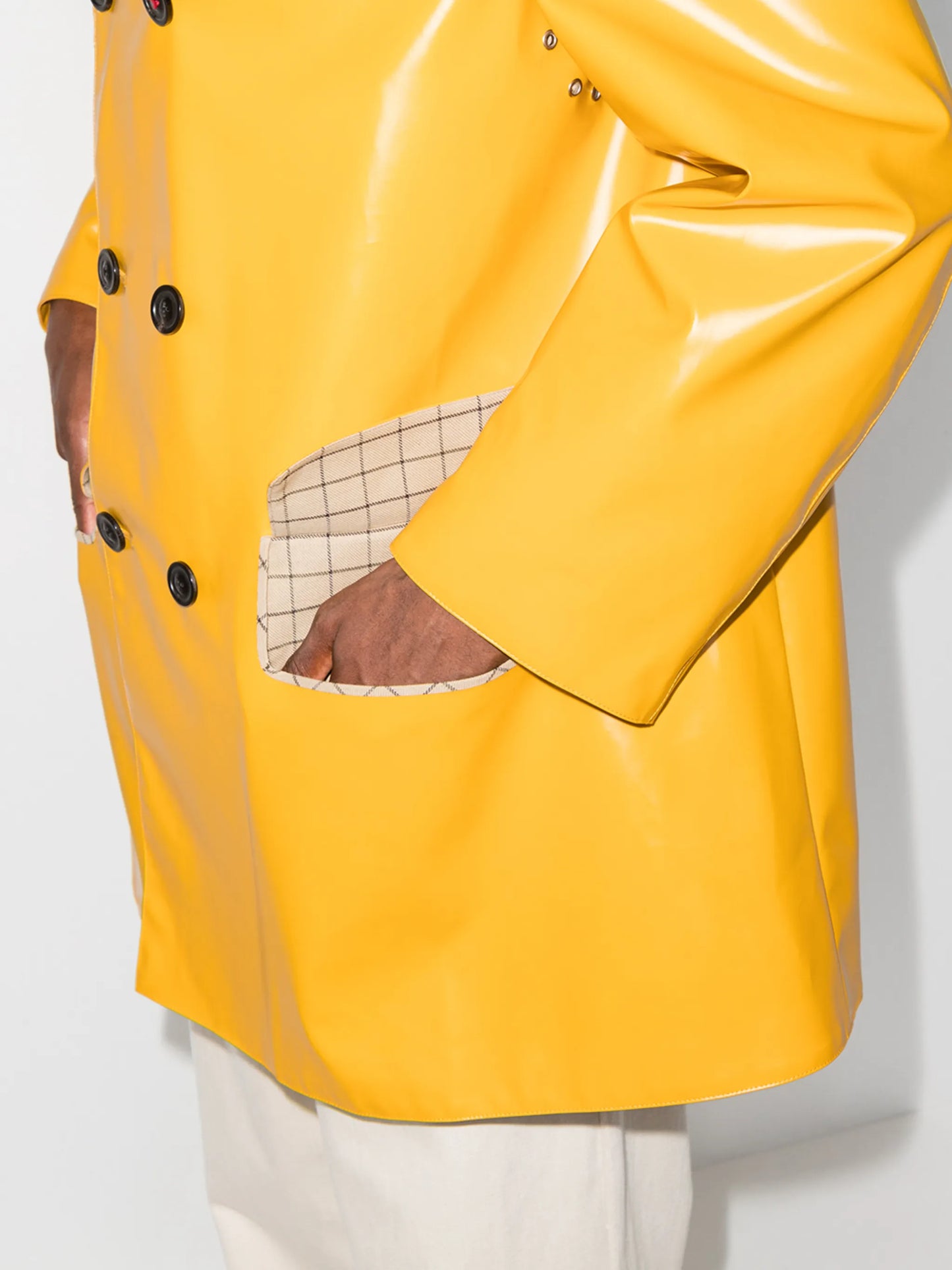 coated-finish double-breasted coat
