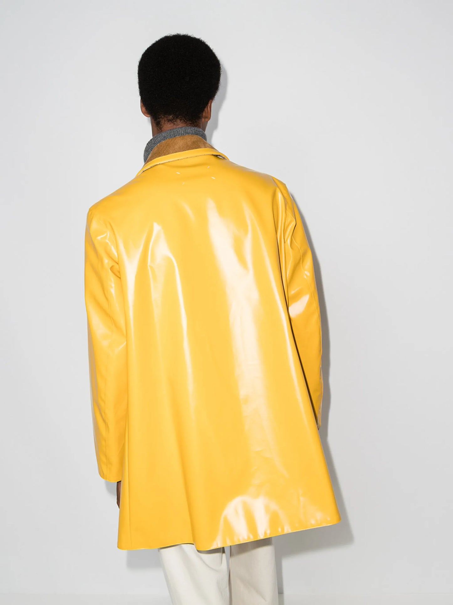 coated-finish double-breasted coat
