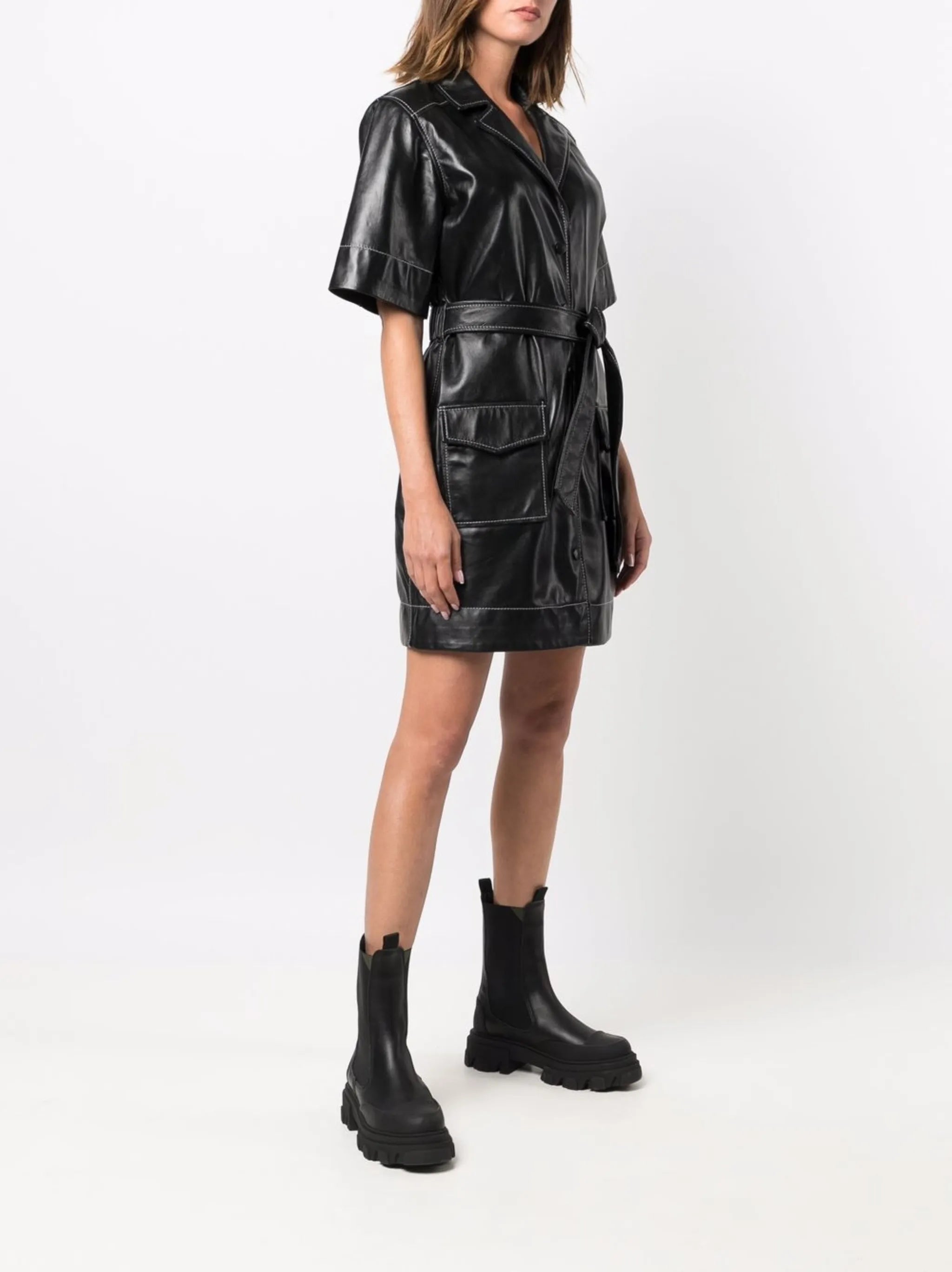 leather shirt minidress