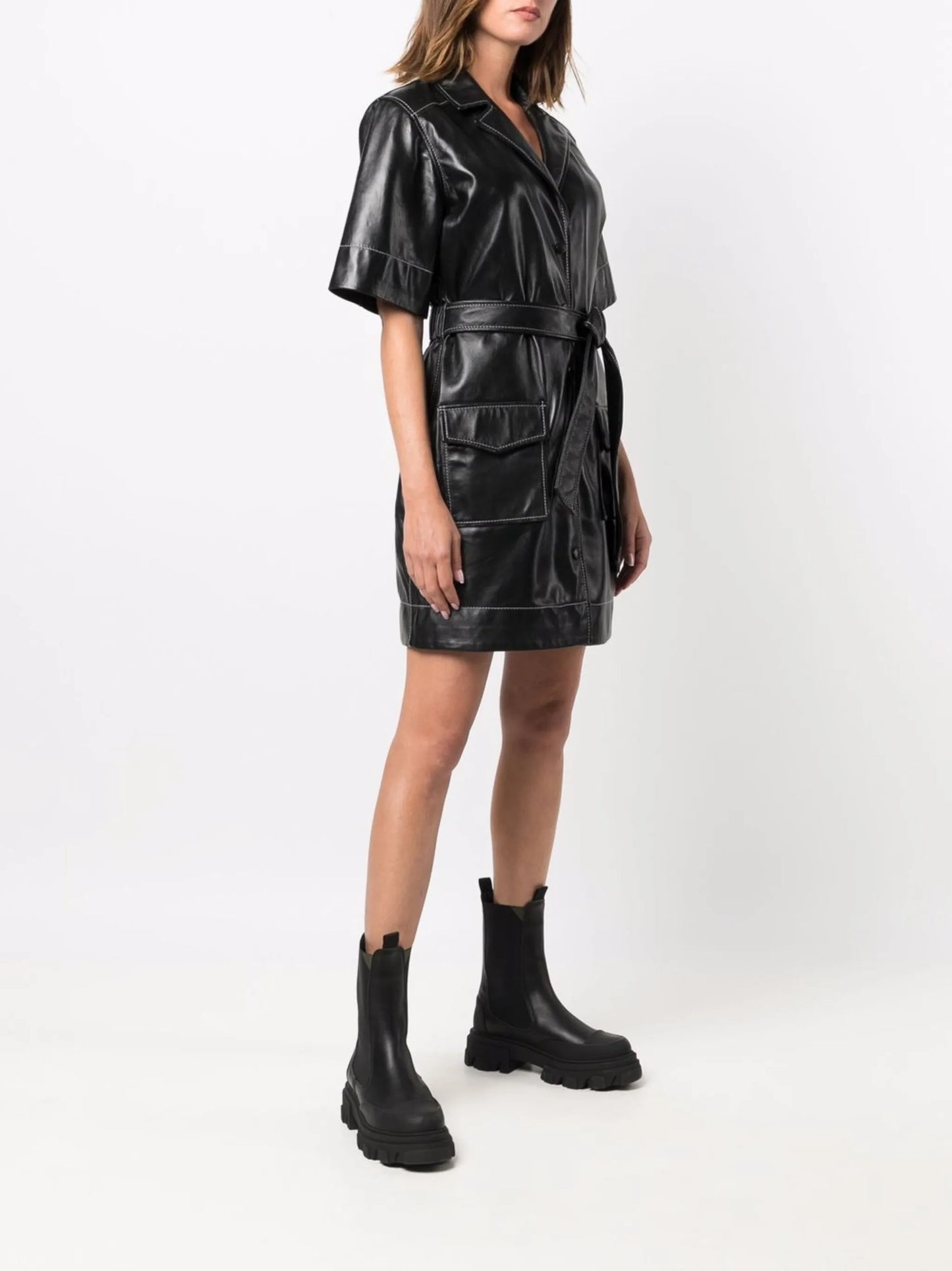 leather shirt minidress
