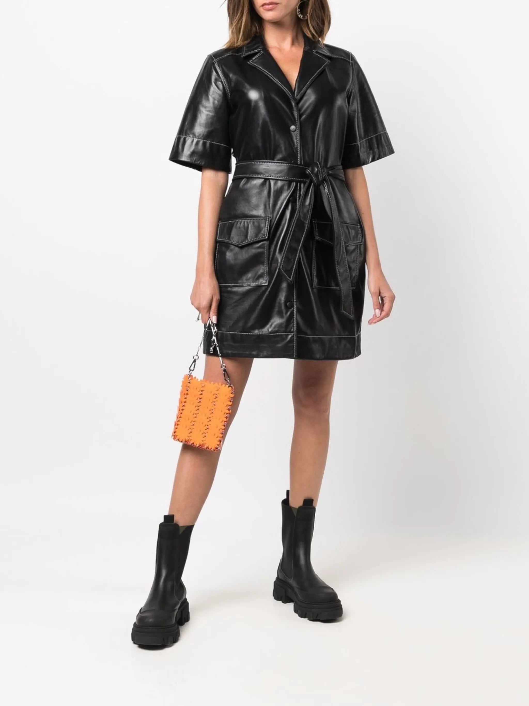 leather shirt minidress