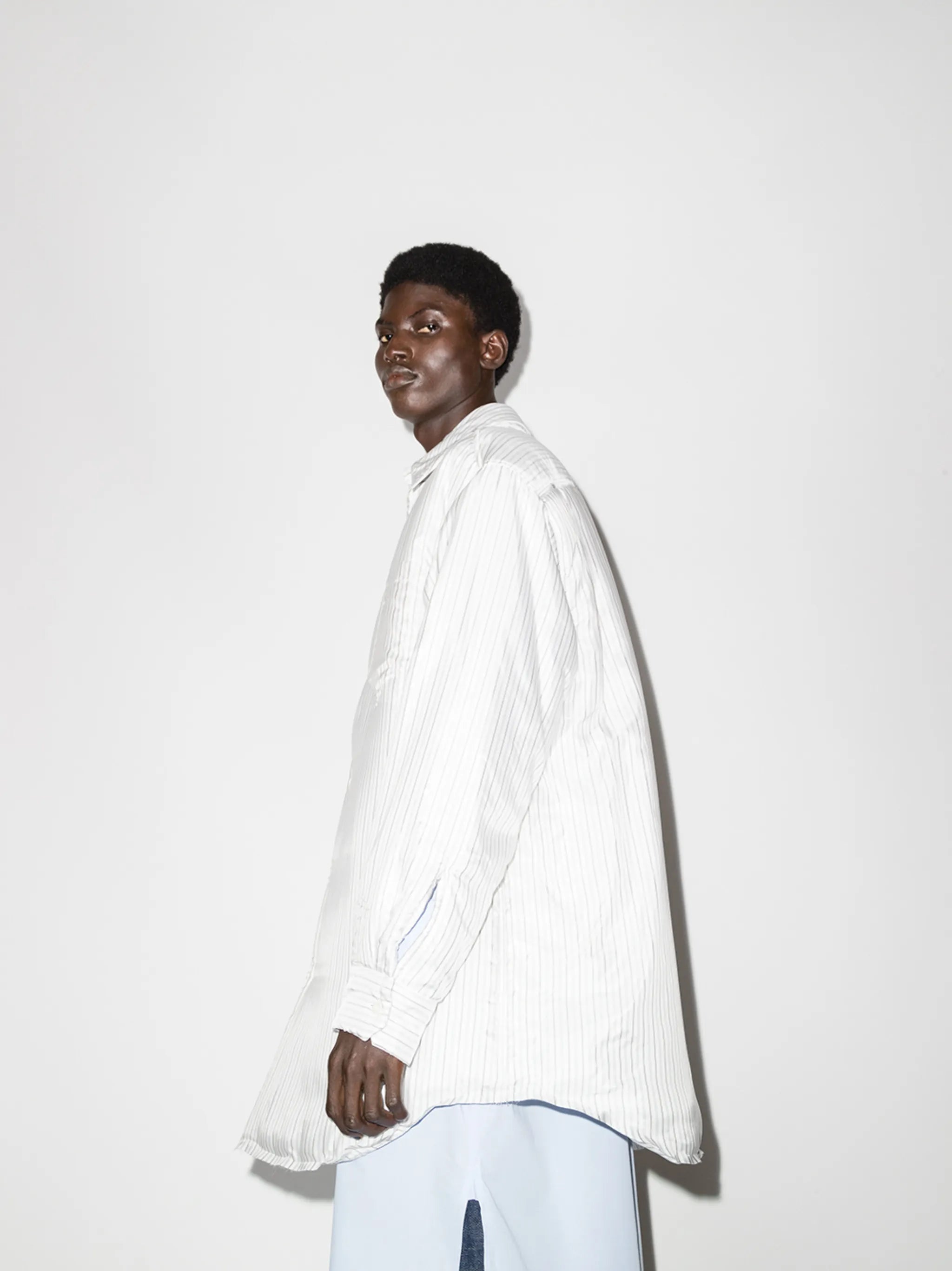 padded pinstriped shirt