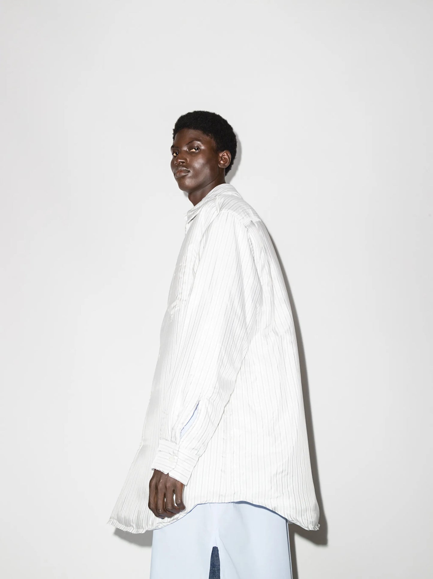 padded pinstriped shirt