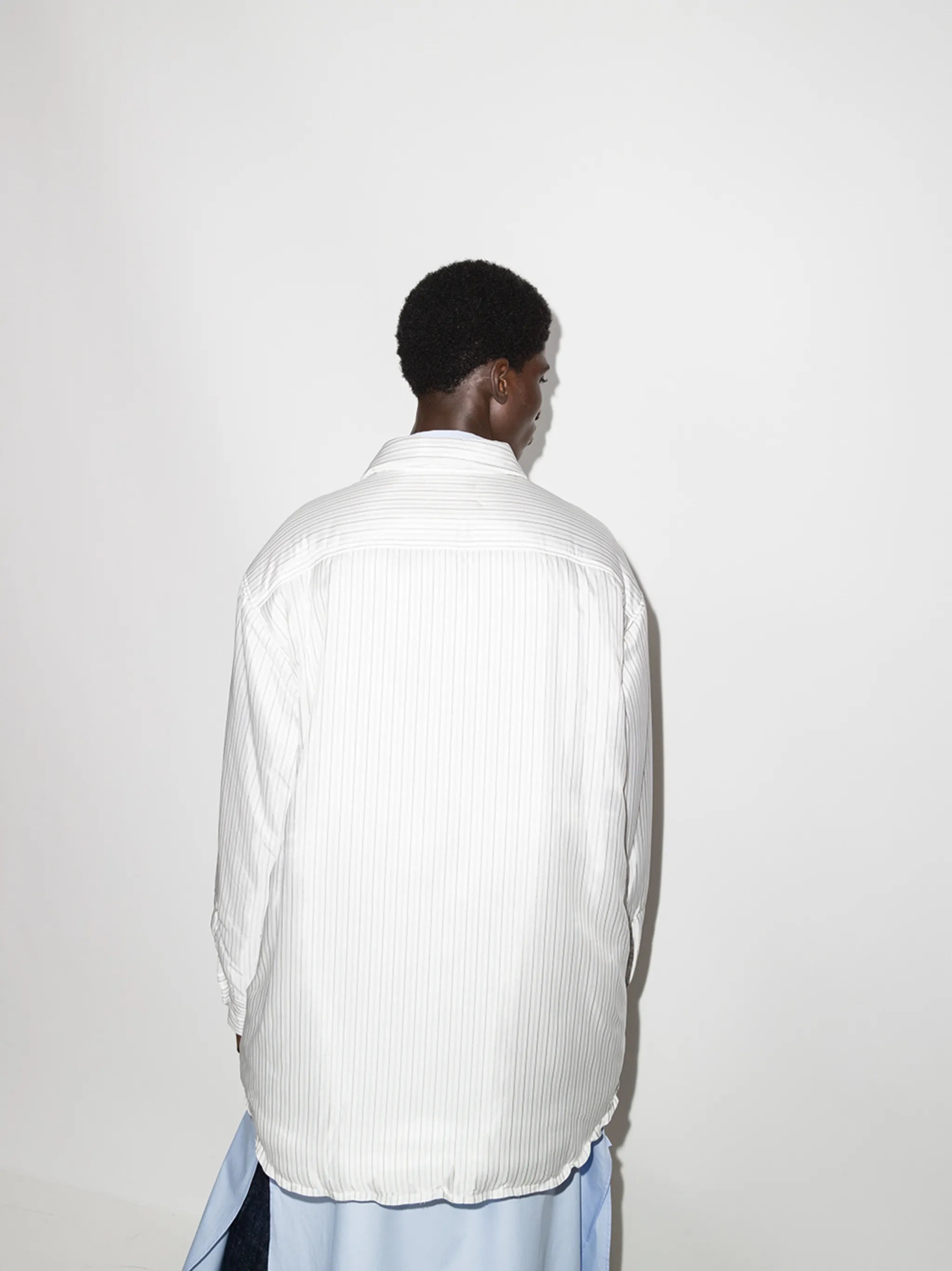 padded pinstriped shirt