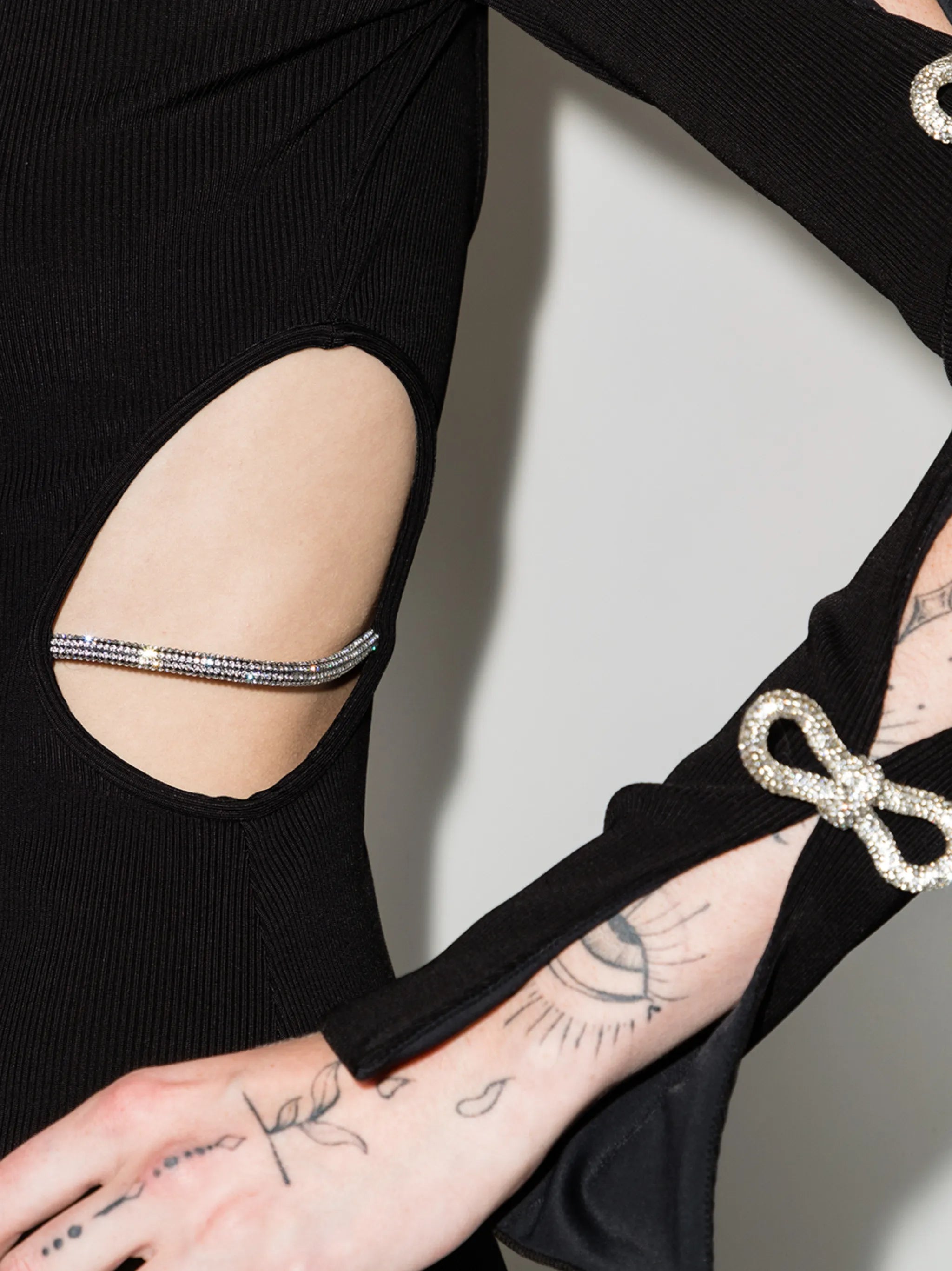 cutout crystal-bow minidress